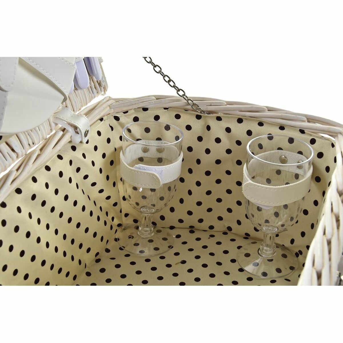 Basket DKD Home Decor wicker Picnic Beige Polyester White (44 x 28 x