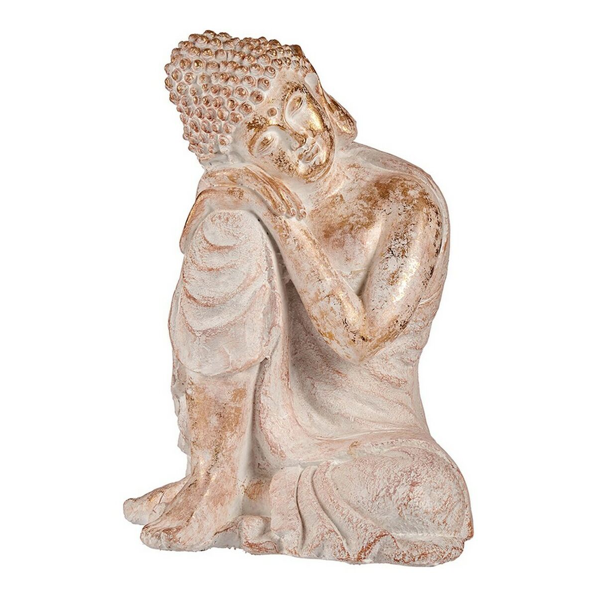 Decorative Garden Figure Buddha White/Gold Polyresin (35,5 x 54,5 x 42