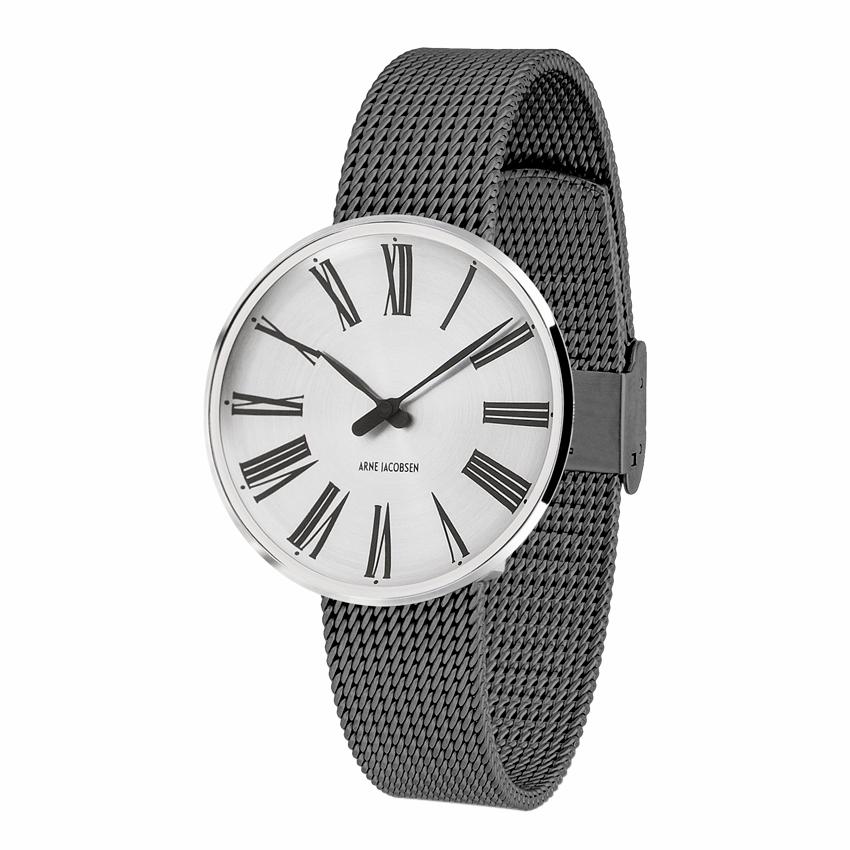 Arne Jacobsen Romerska armbandsur 34 mm, stål/vit grå rem