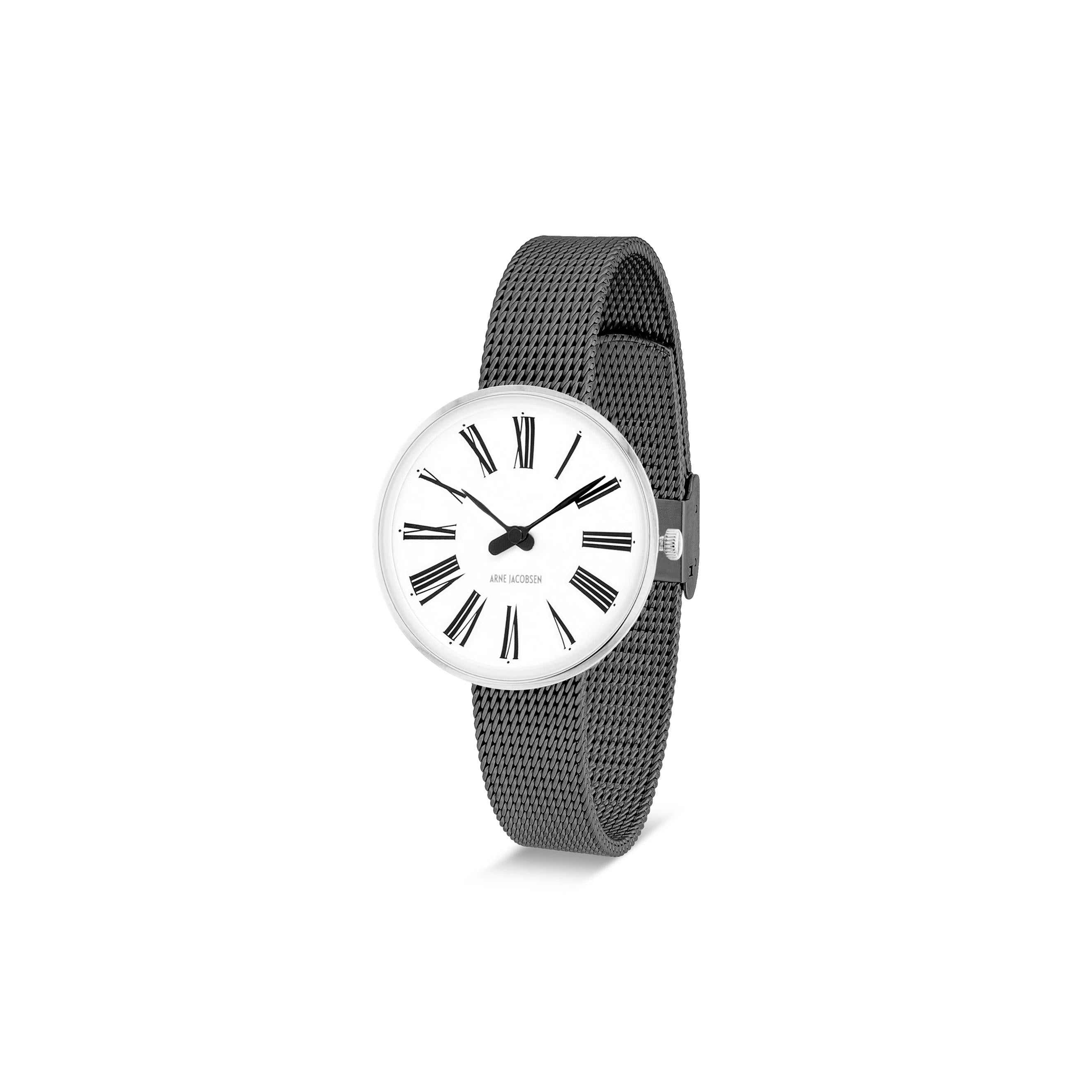 Arne Jacobsen Romerska armbandsur Ø30, grå nät