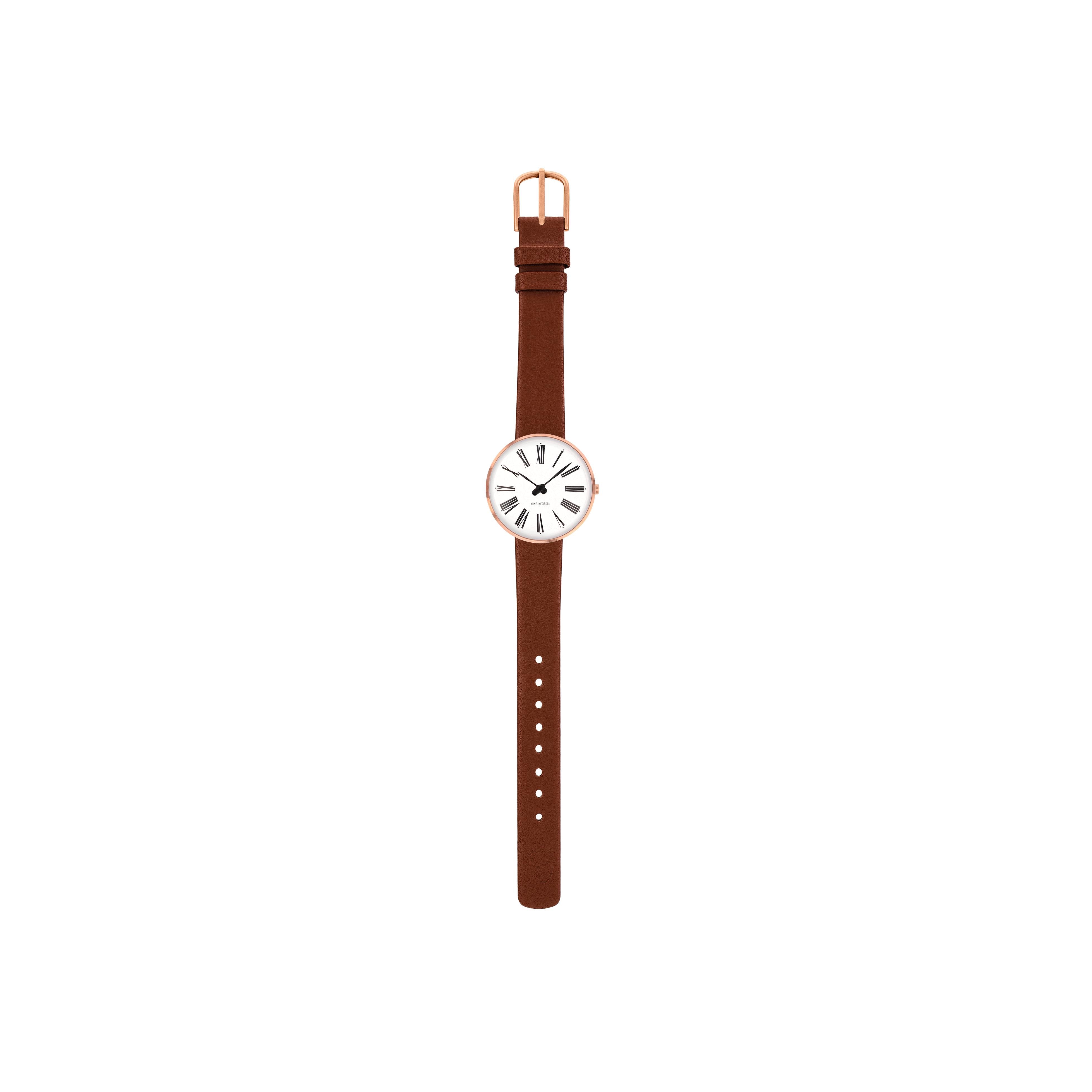 Arne Jacobsen Roman armband klocka Ø30, rosé/brun rem