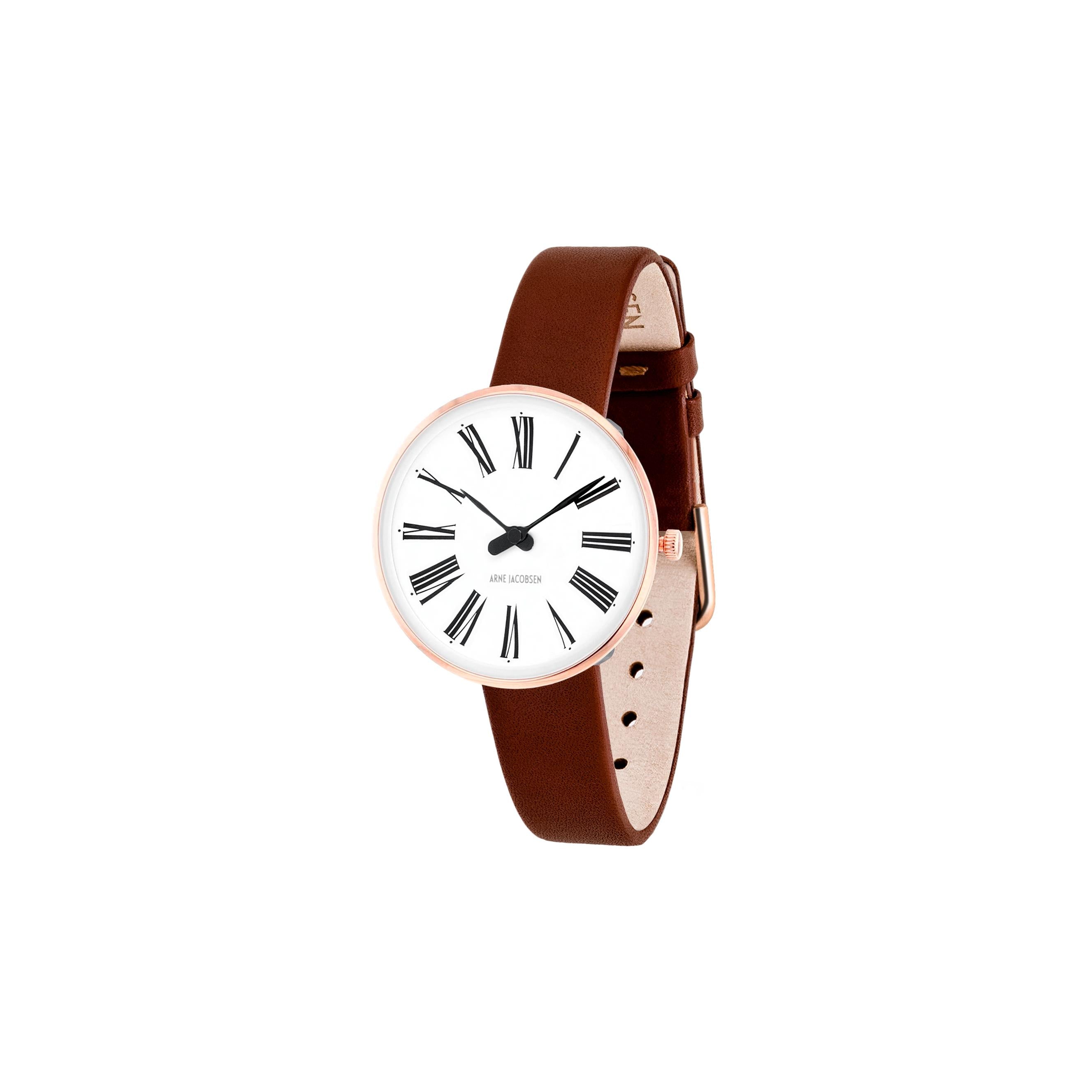 Arne Jacobsen Roman armband klocka Ø30, rosé/brun rem