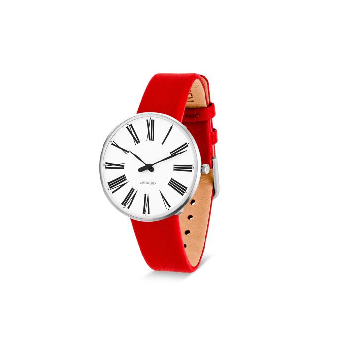 Arne Jacobsen Roman armbandsklocka Ø34, röd rem