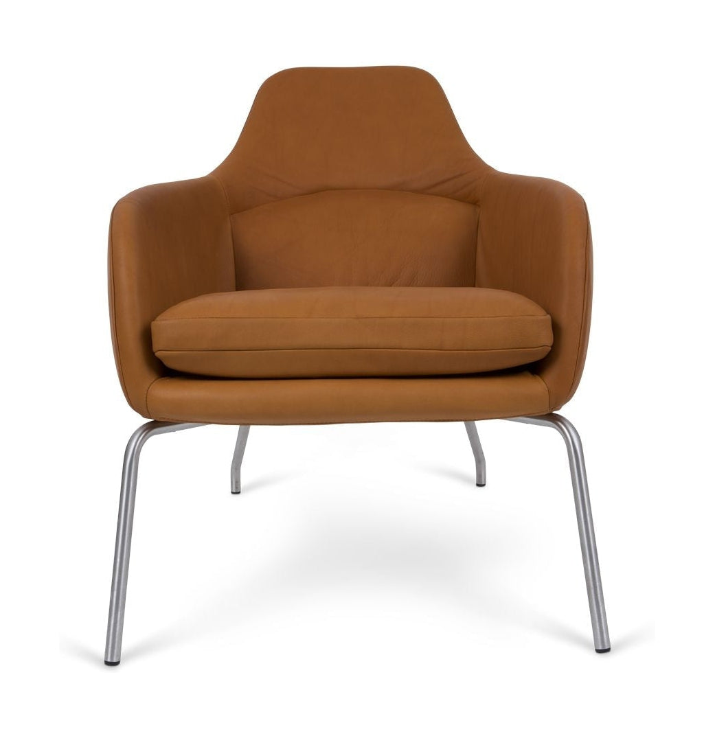 Bent Hansen Asento Lounge Chair, Brushed Steel/Cognac Adrian Leather Frame