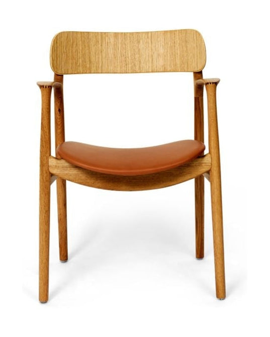 Bent Hansen Asger -stol polsters sittplats, oljad ek/whisky ranchero läder