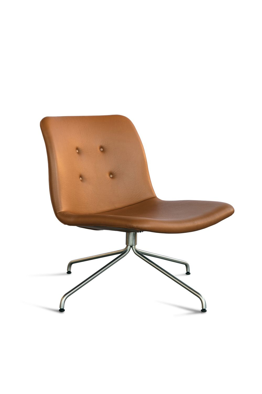 Bent Hansen Primum Lounge -stol utan armstöd, rostfritt stålramar/Cognac Adrian läder