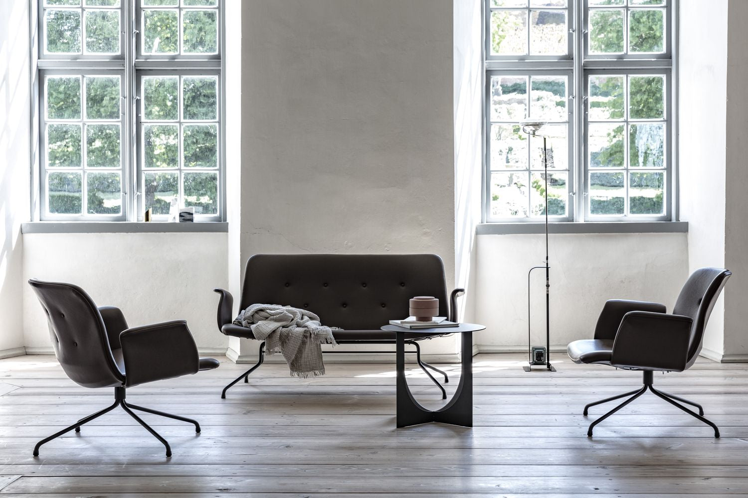 Bent Hansen Primum Lounge Chair uden Armlæn, Stel i Rustfrit Stål/Cognac Adrian Læder