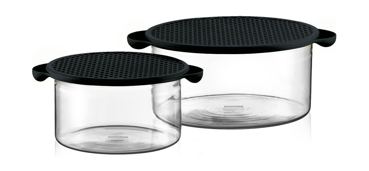 Bodum Hot Pot Set Glass Bowl Set med silikonlock svart, 2 st.