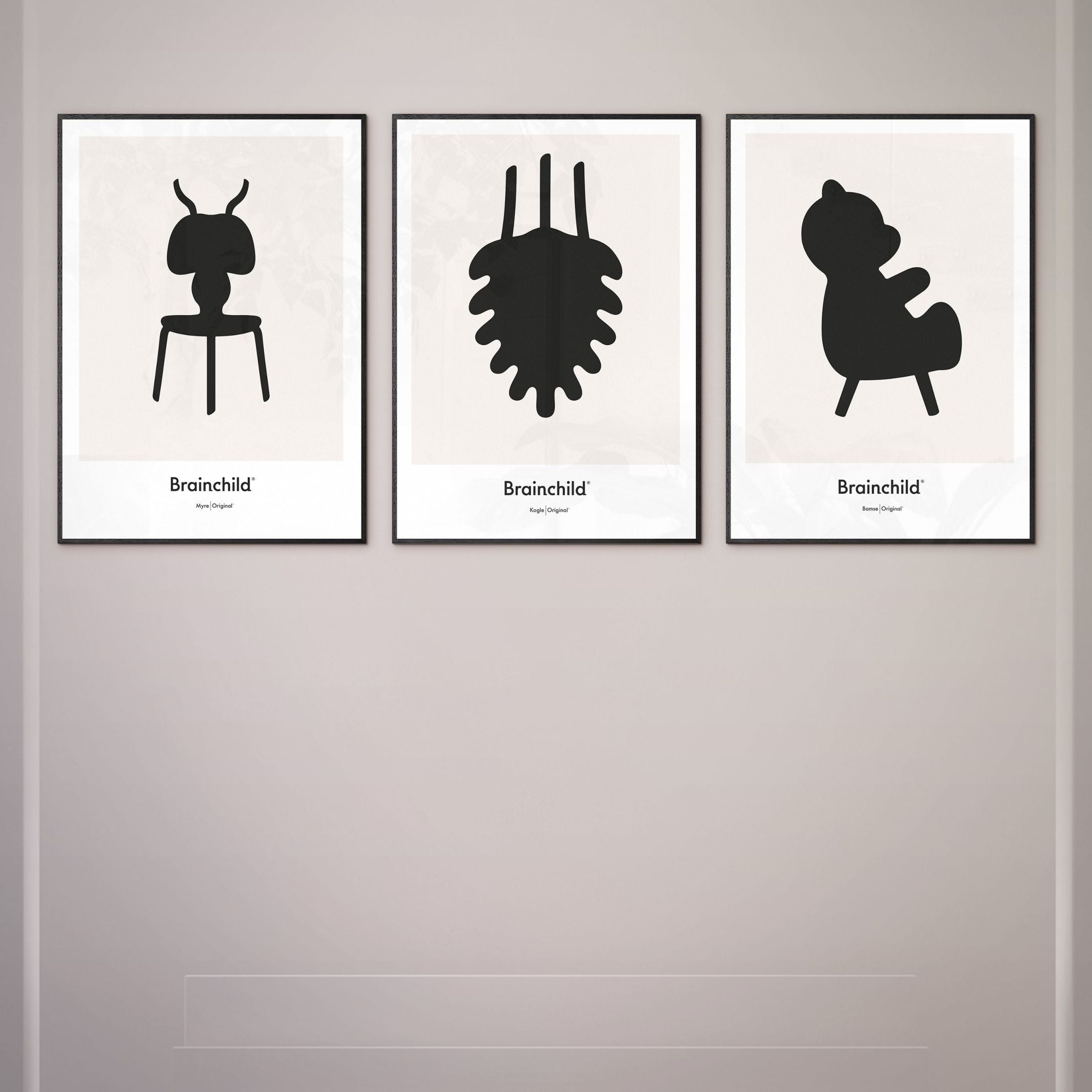 Brainchild ANT DESIGN -ICON -affisch, mässingsfärgad ram 70x100 cm, grå