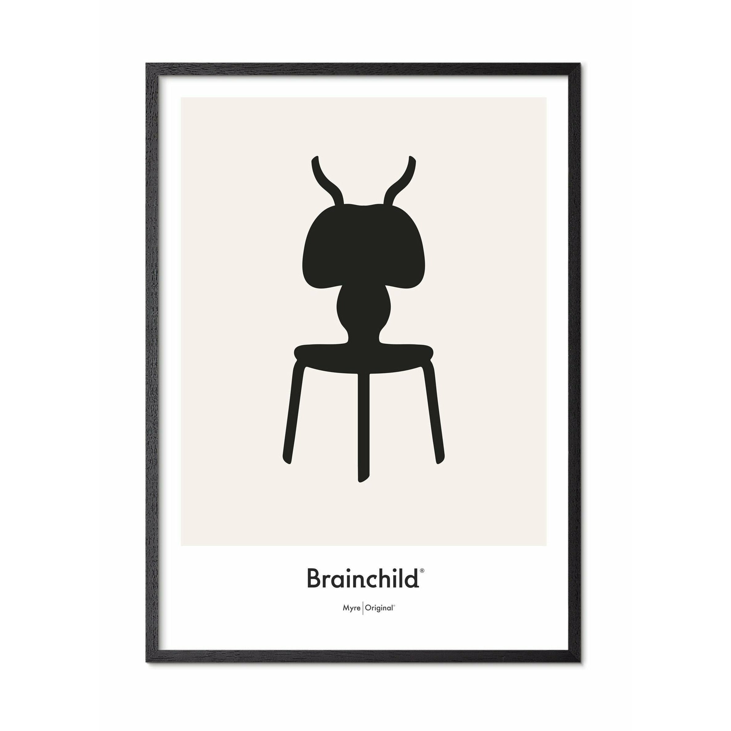 Brainchild Myre Designikon Plakat, Ramme I Sortmalet Træ A5, Grå
