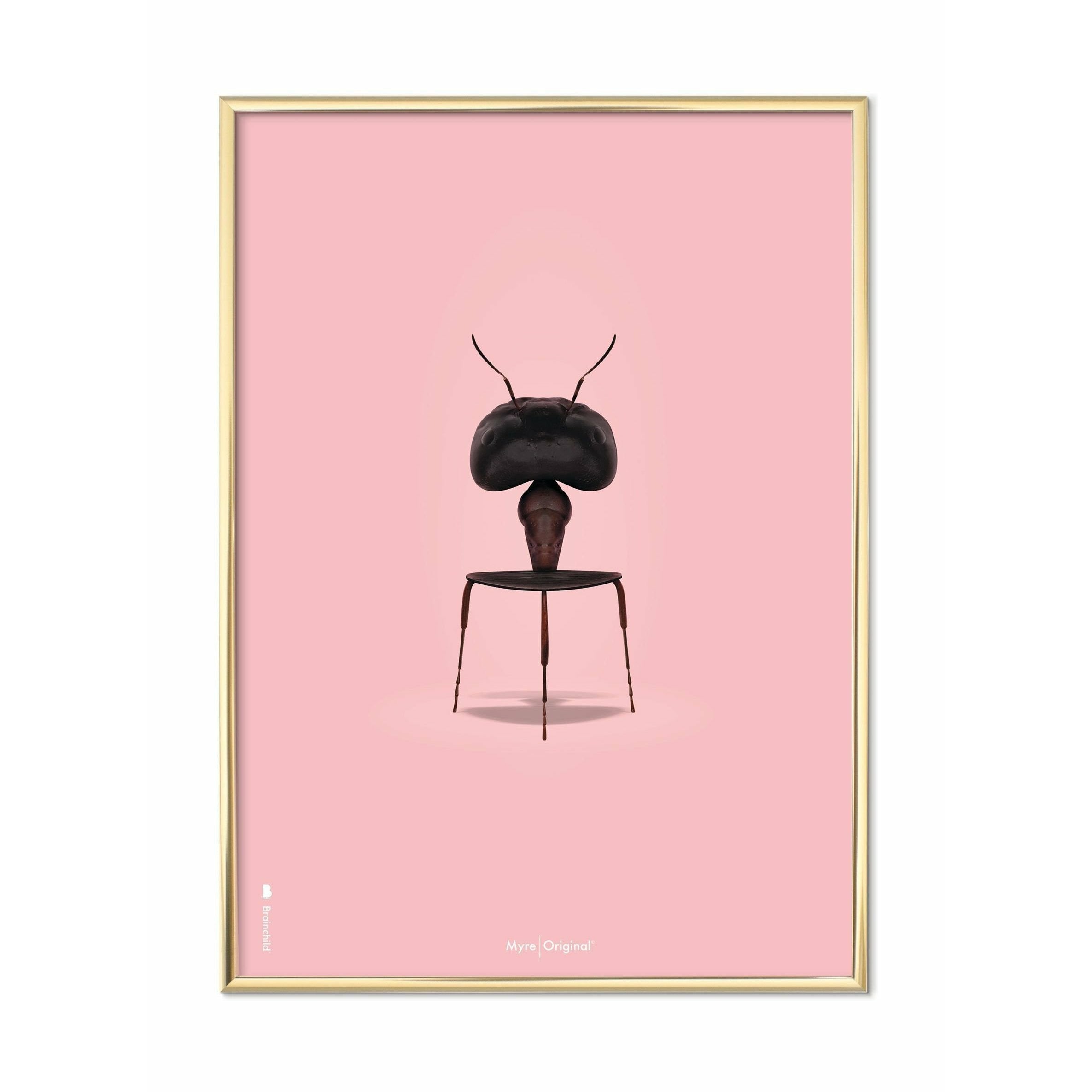 Brainchild Ant Classic Affisch, mässingsfärgad ram 50x70 cm, rosa bakgrund