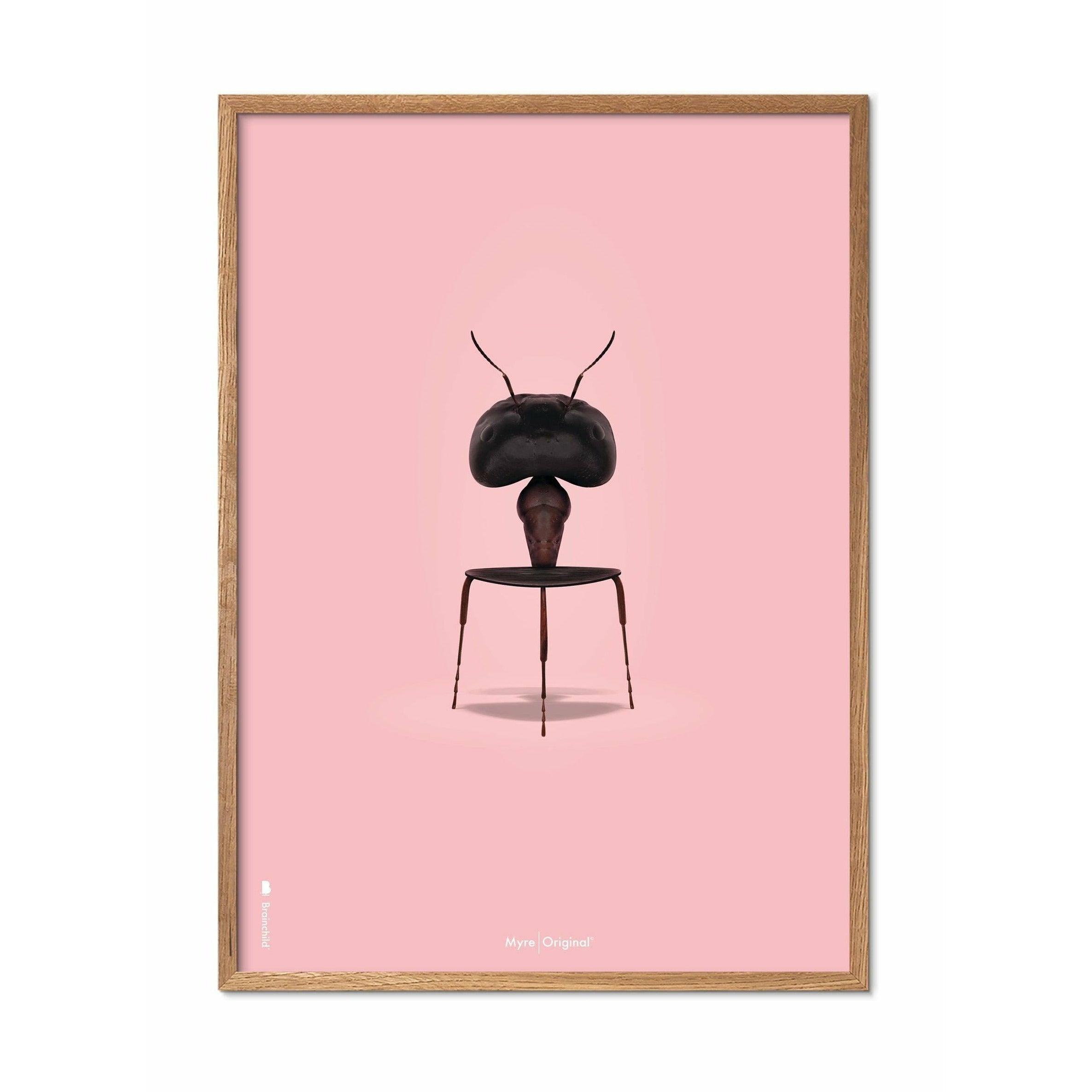 Brainchild Ant klassisk affisch, ram i lätt trä 30x40 cm, rosa bakgrund