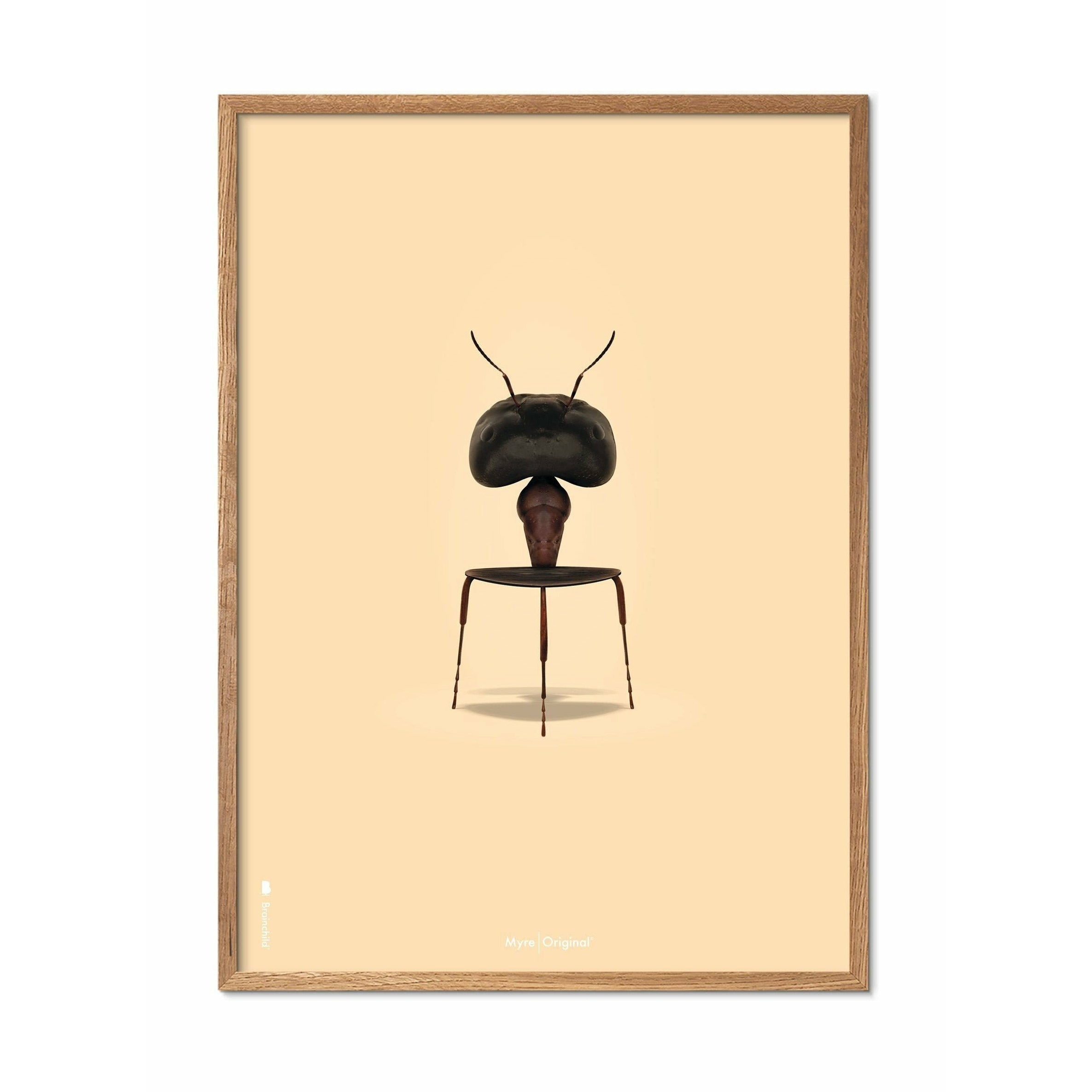Brainchild Ant klassisk affisch, ram i lätt trä A5, sandfärgad bakgrund