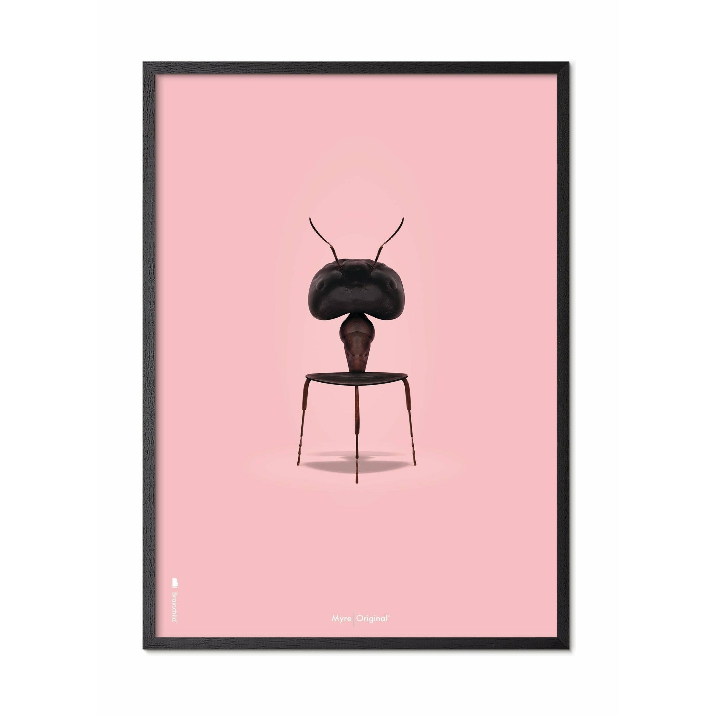 Brainchild Ant klassisk affisch, ram i svart -målat trä 50x70 cm, rosa bakgrund