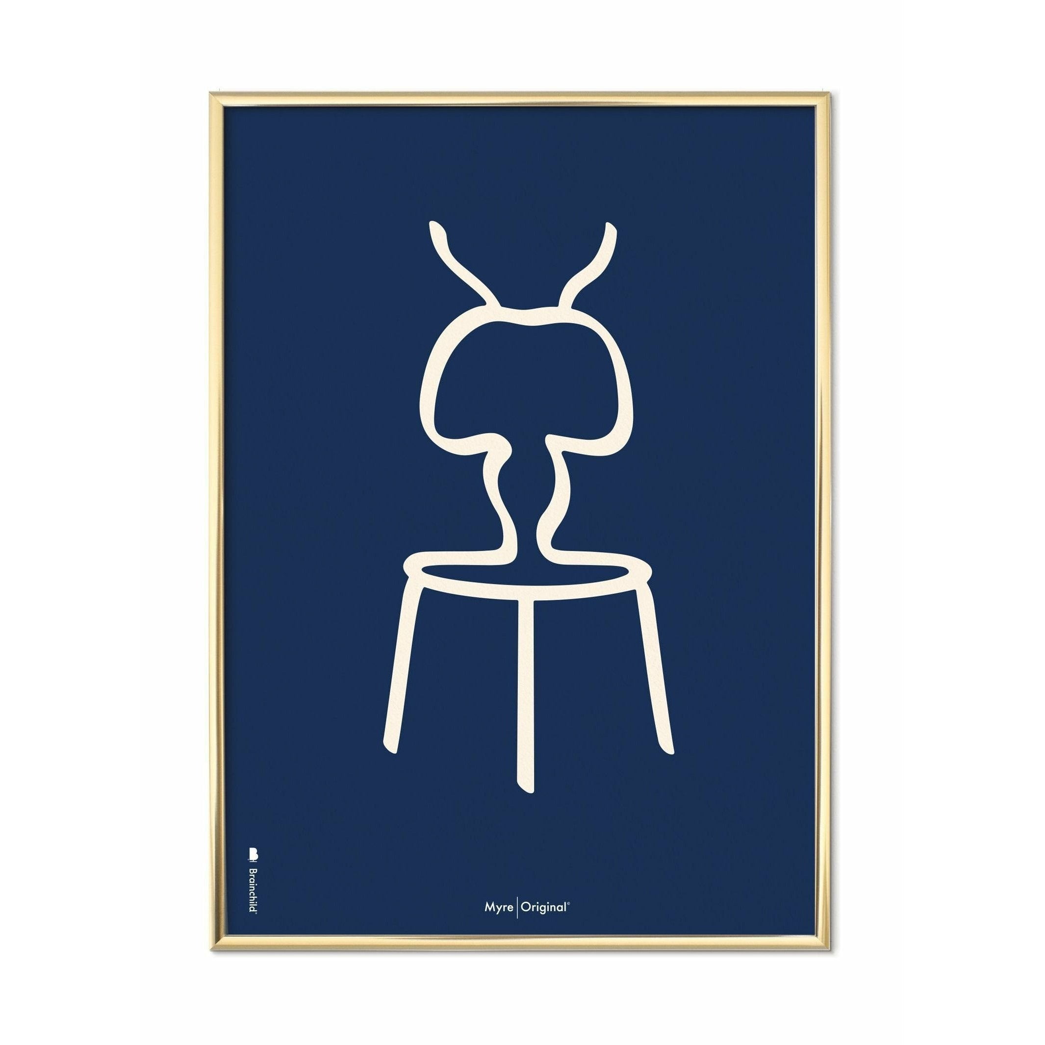 Brainchild ANT LINE -affisch, mässingsfärgad ram 30x40 cm, blå bakgrund