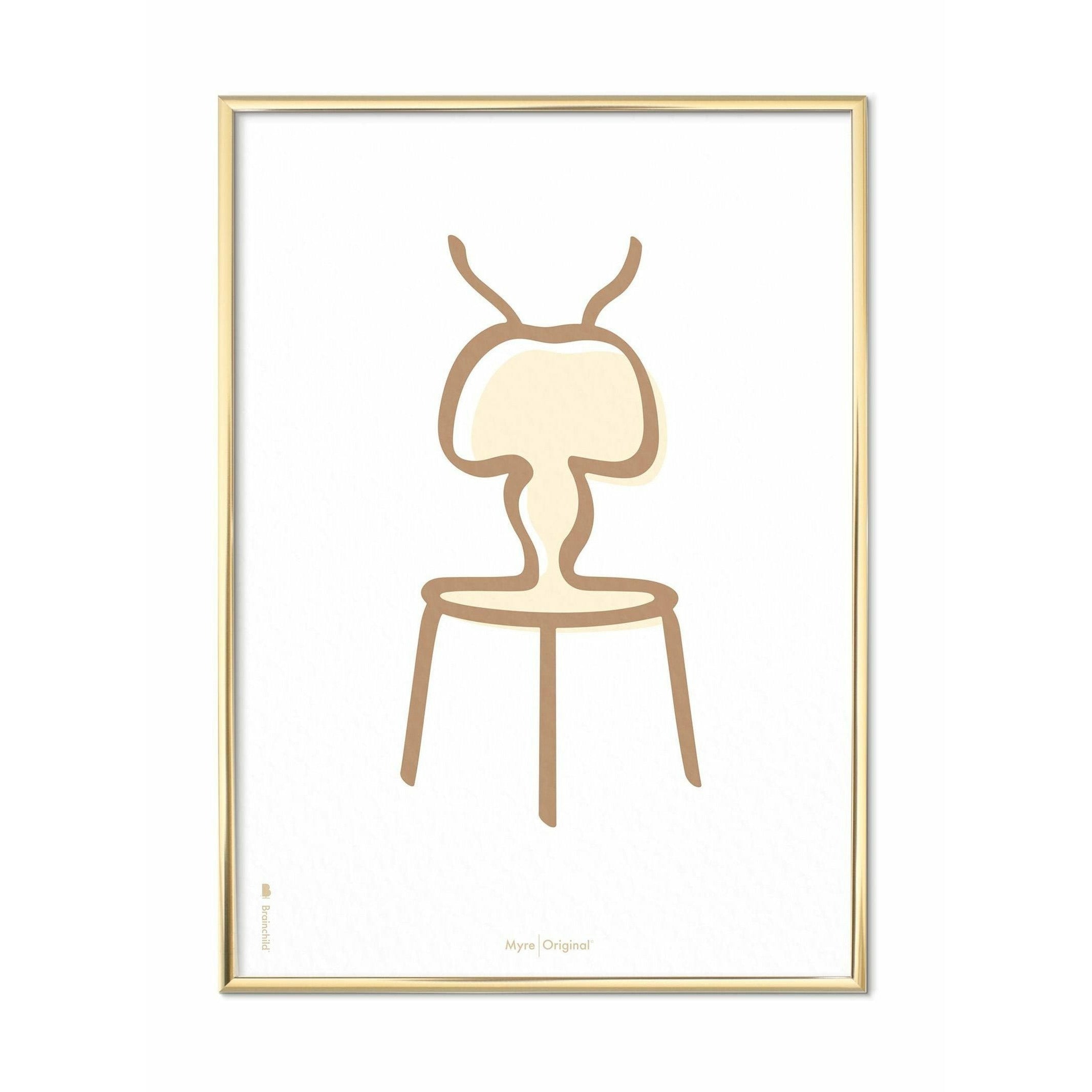 Brainchild ANT LINE -affisch, mässingsfärgad ram 70x100 cm, vit bakgrund