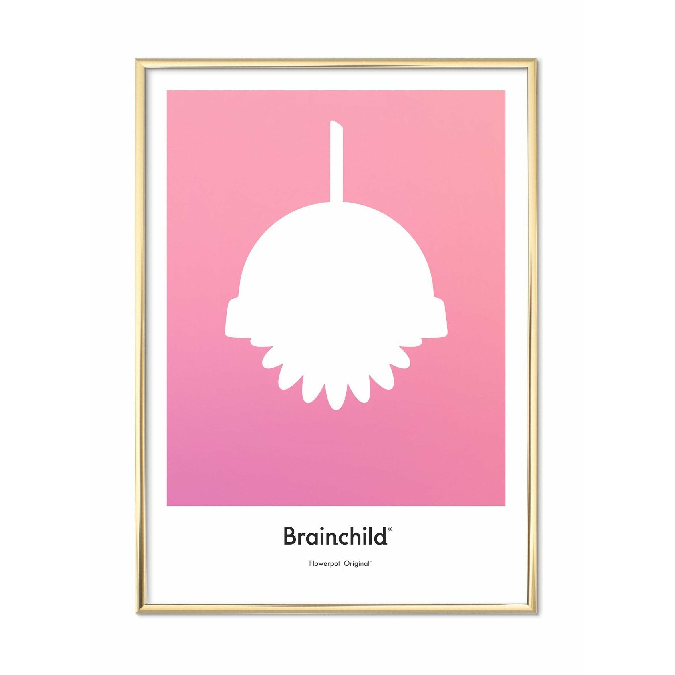 Brainchild Flowerpot Designikon Plakat, Messingfarvet Ramme 50X70 Cm, Rosa