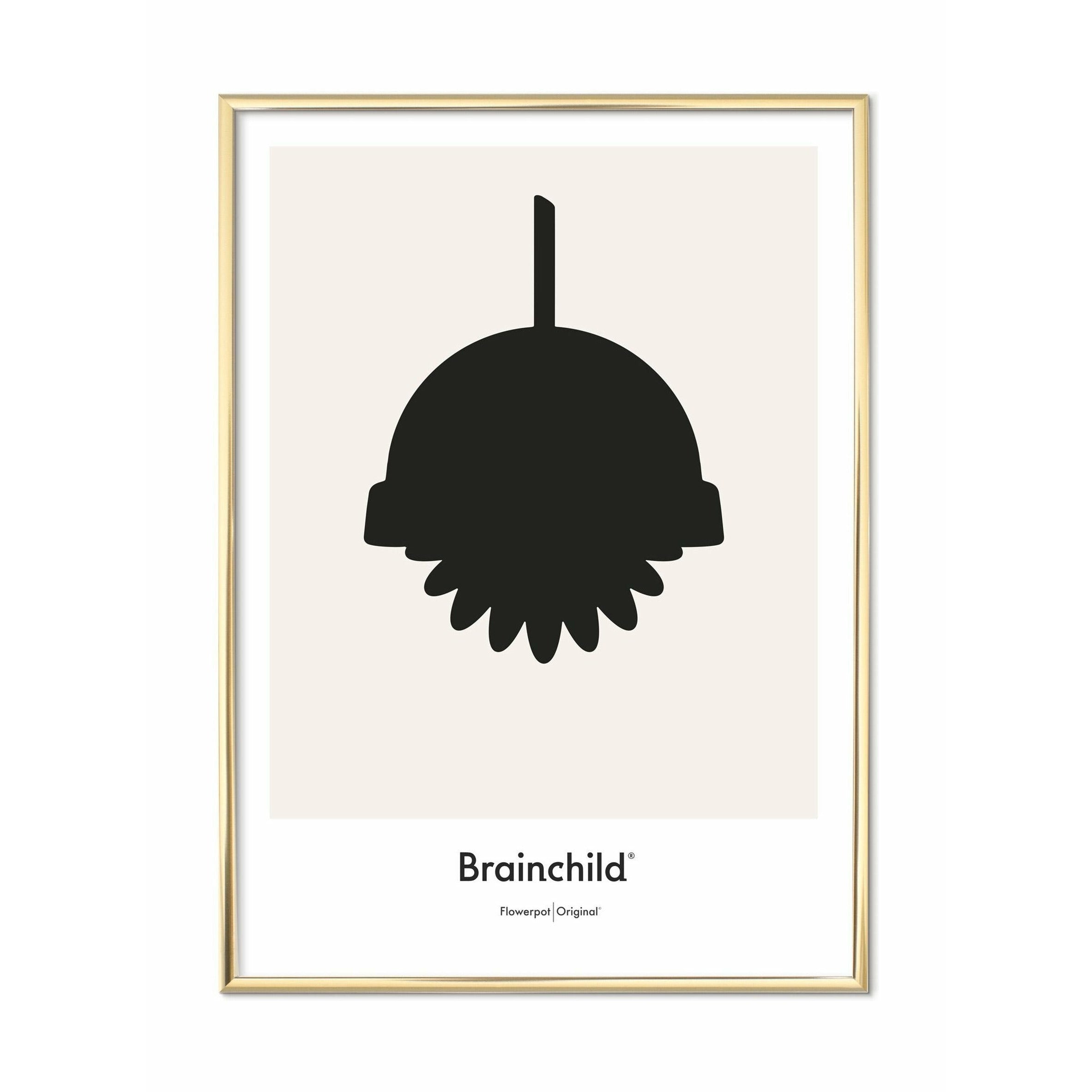 Brainchild Flowerpot Designikon Plakat, Messingfarvet Ramme 70X100 Cm, Grå