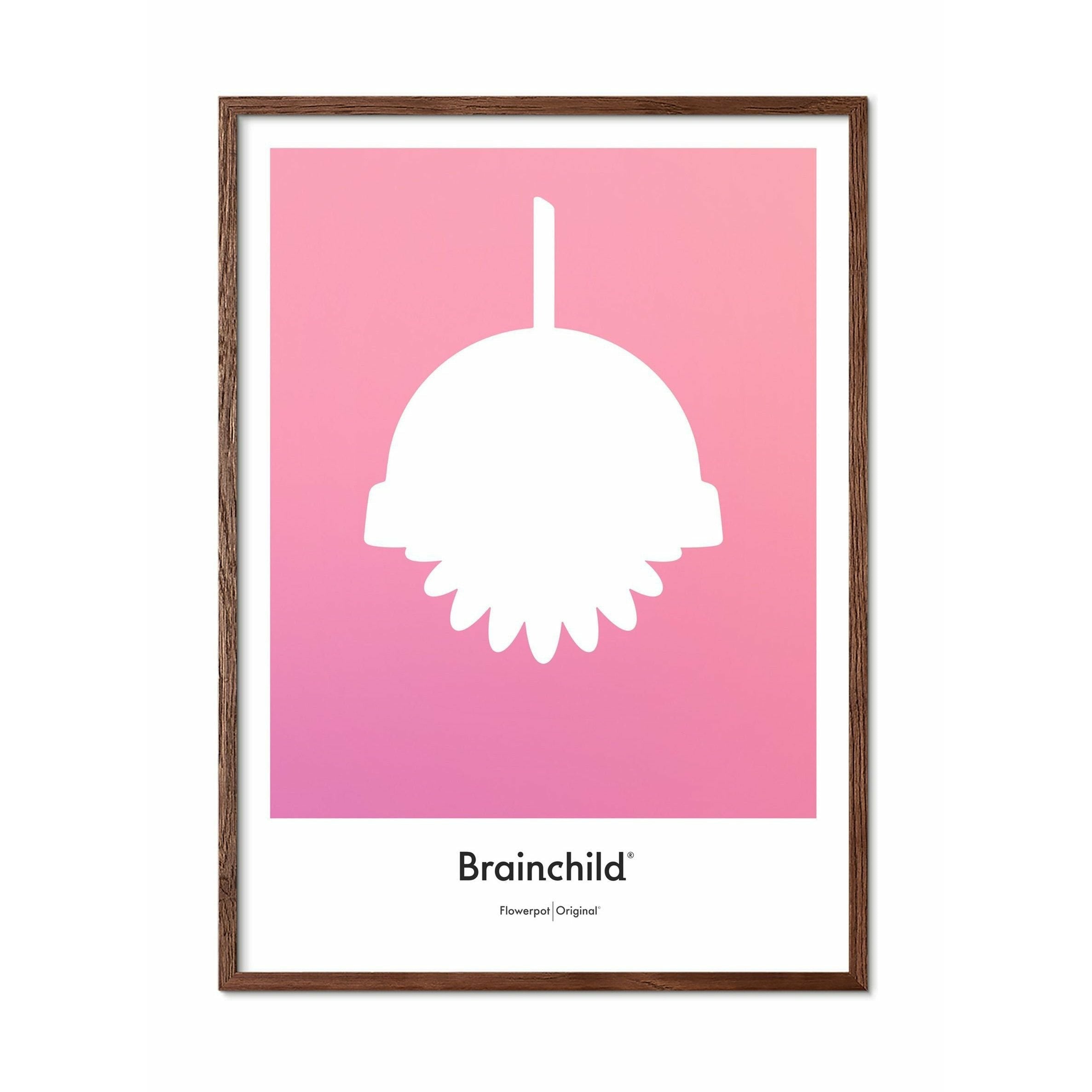 Brainchild Flowerpot Designikonsaffisch, ram i mörkt trä 30x40 cm, rosa
