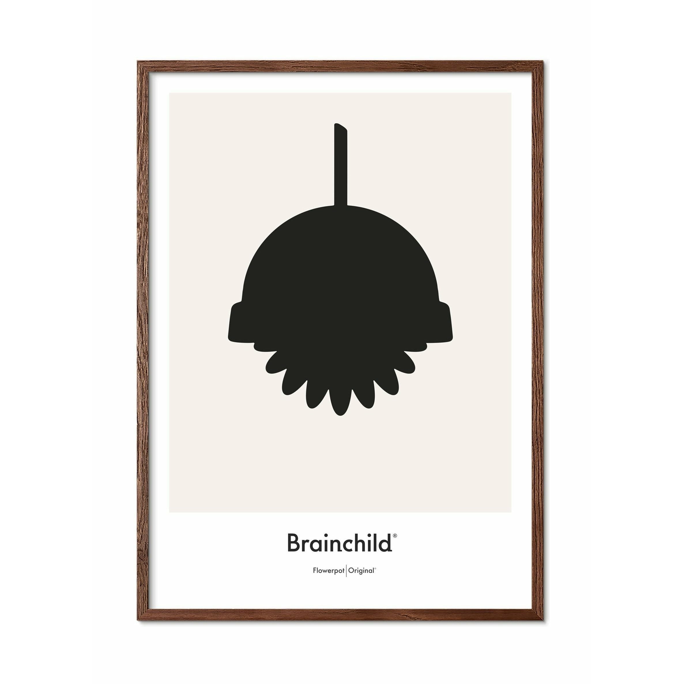 Brainchild Flowerpot Designikonsaffisch, ram i mörkt trä A5, grå