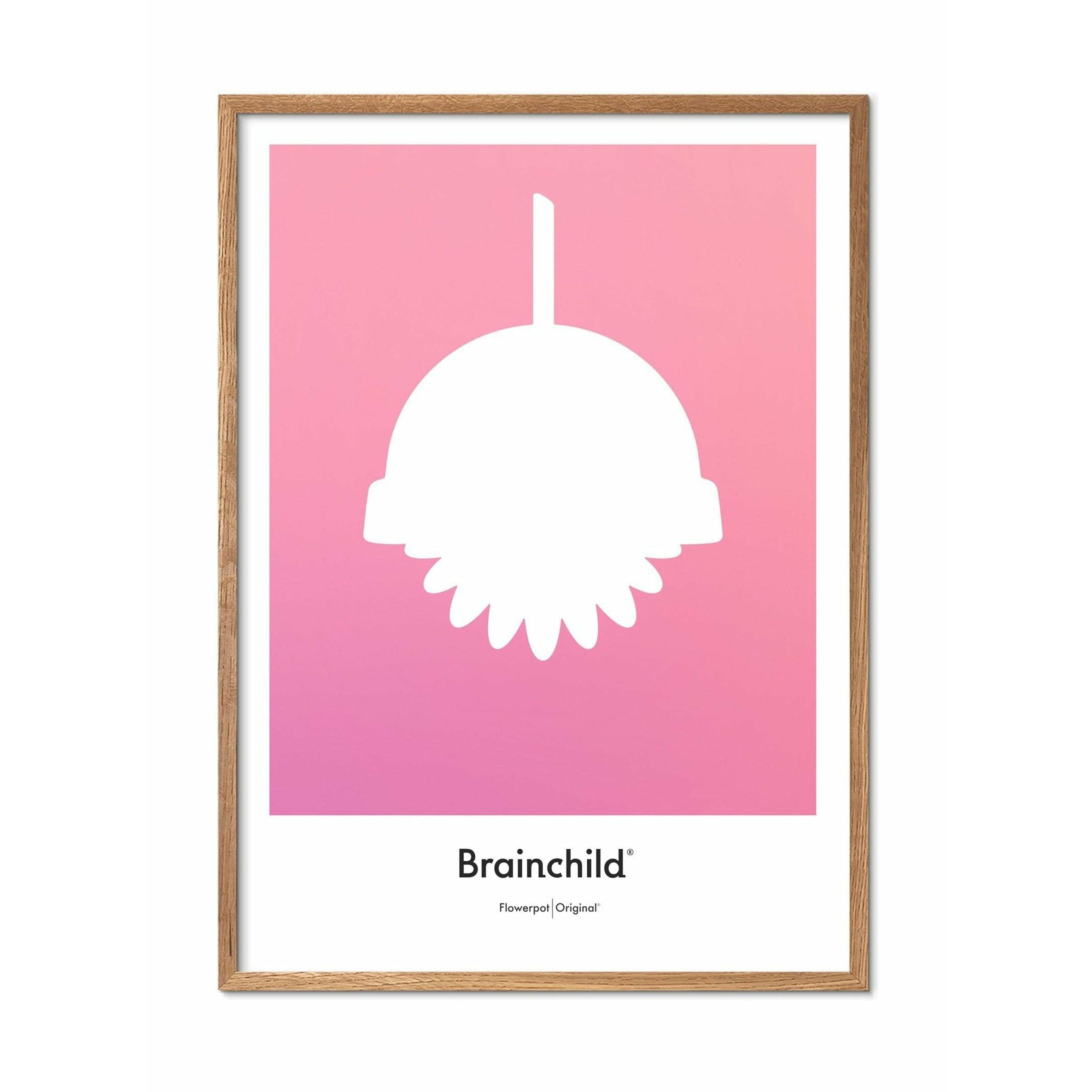 Brainchild Flowerpot Design -ikon affisch, ram i lätt trä A5, Rosa