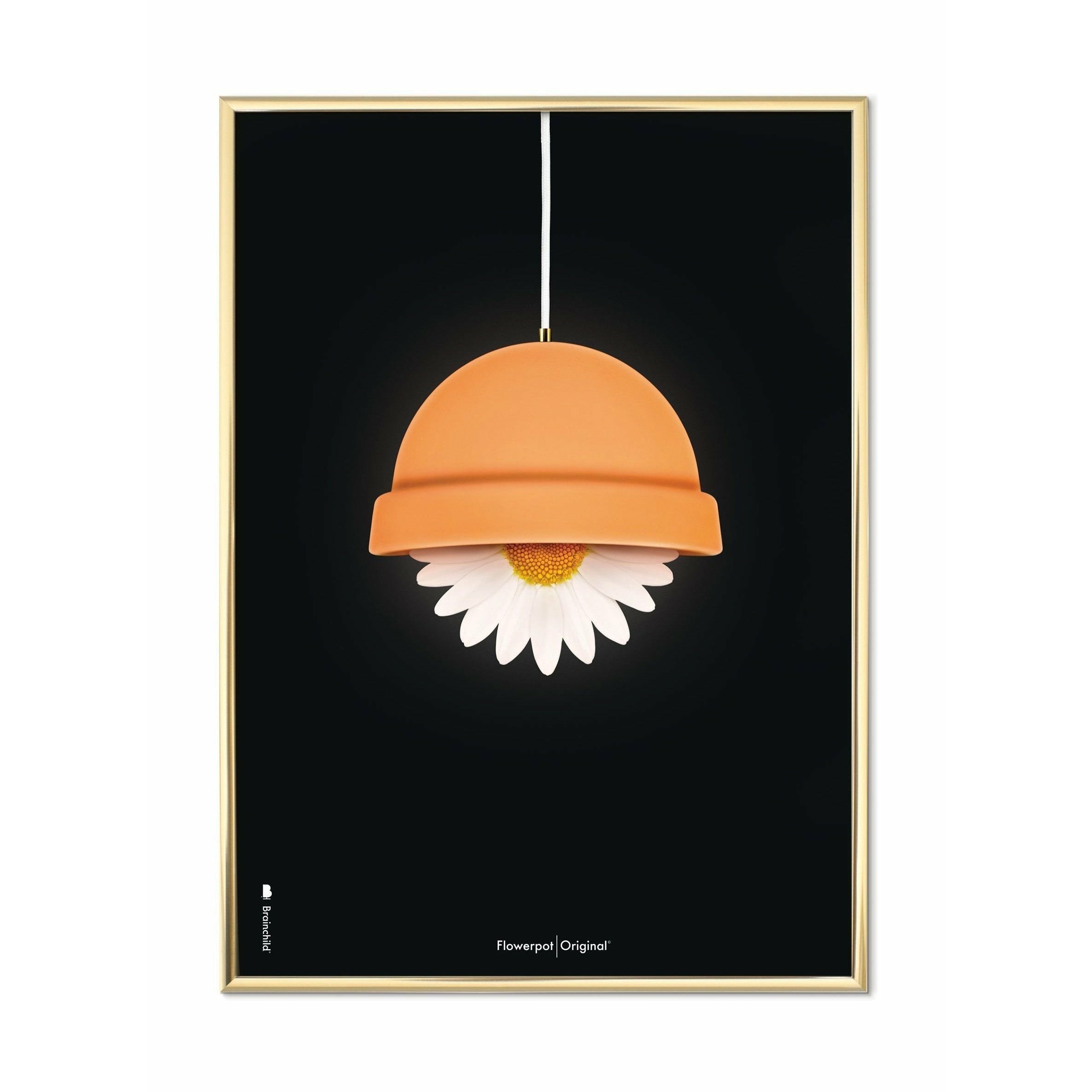 Brainchild Flowerpot Classic -affisch, mässingsfärgad ram 50x70 cm, svart bakgrund