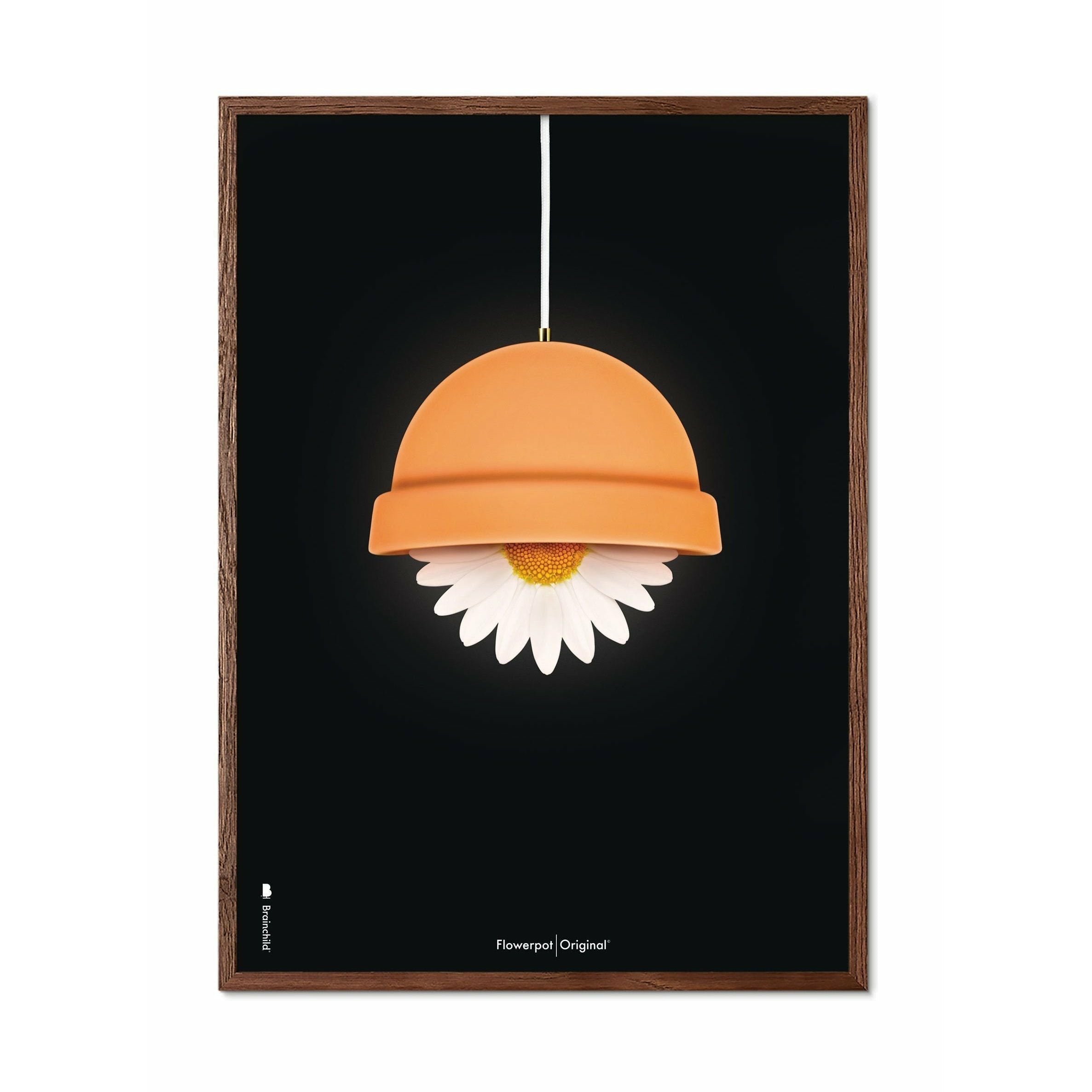 Brainchild Flowerpot Classic -affisch, ram i mörkt trä 30x40 cm, svart bakgrund