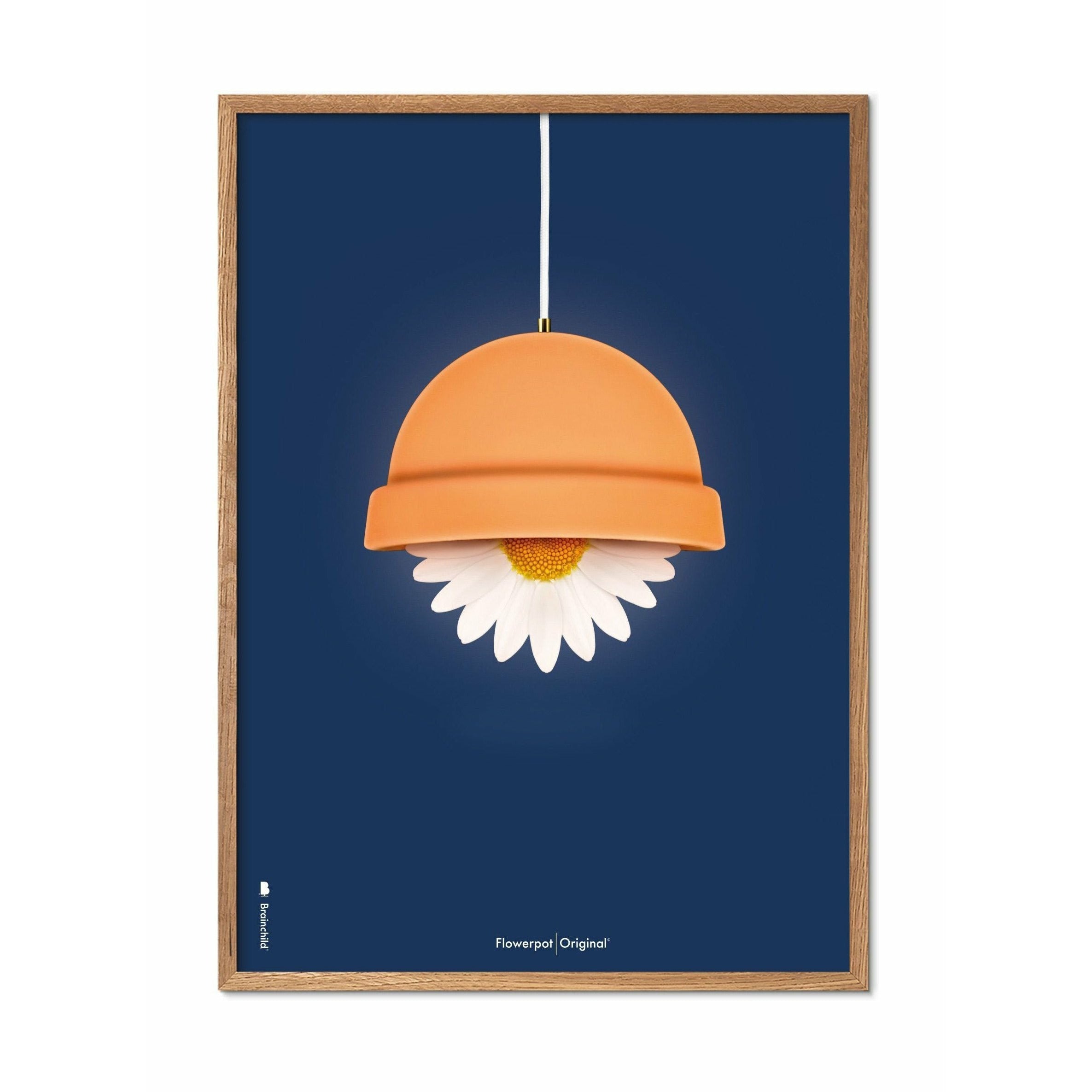Brainchild Flowerpot Classic -affisch, ram i lätt trä 30x40 cm, mörkblå bakgrund