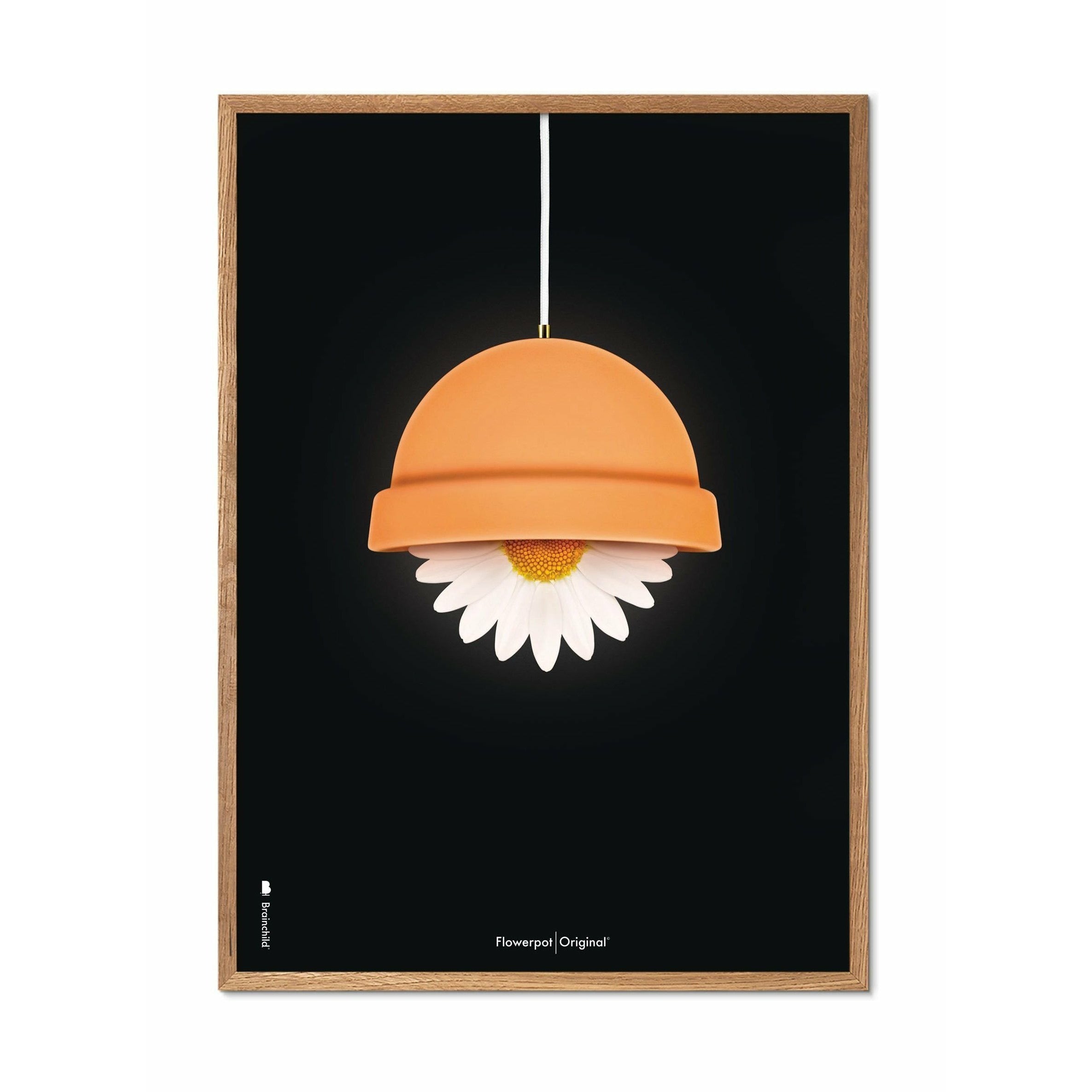 Brainchild Flowerpot Classic -affisch, ram i lätt trä 50x70 cm, svart bakgrund