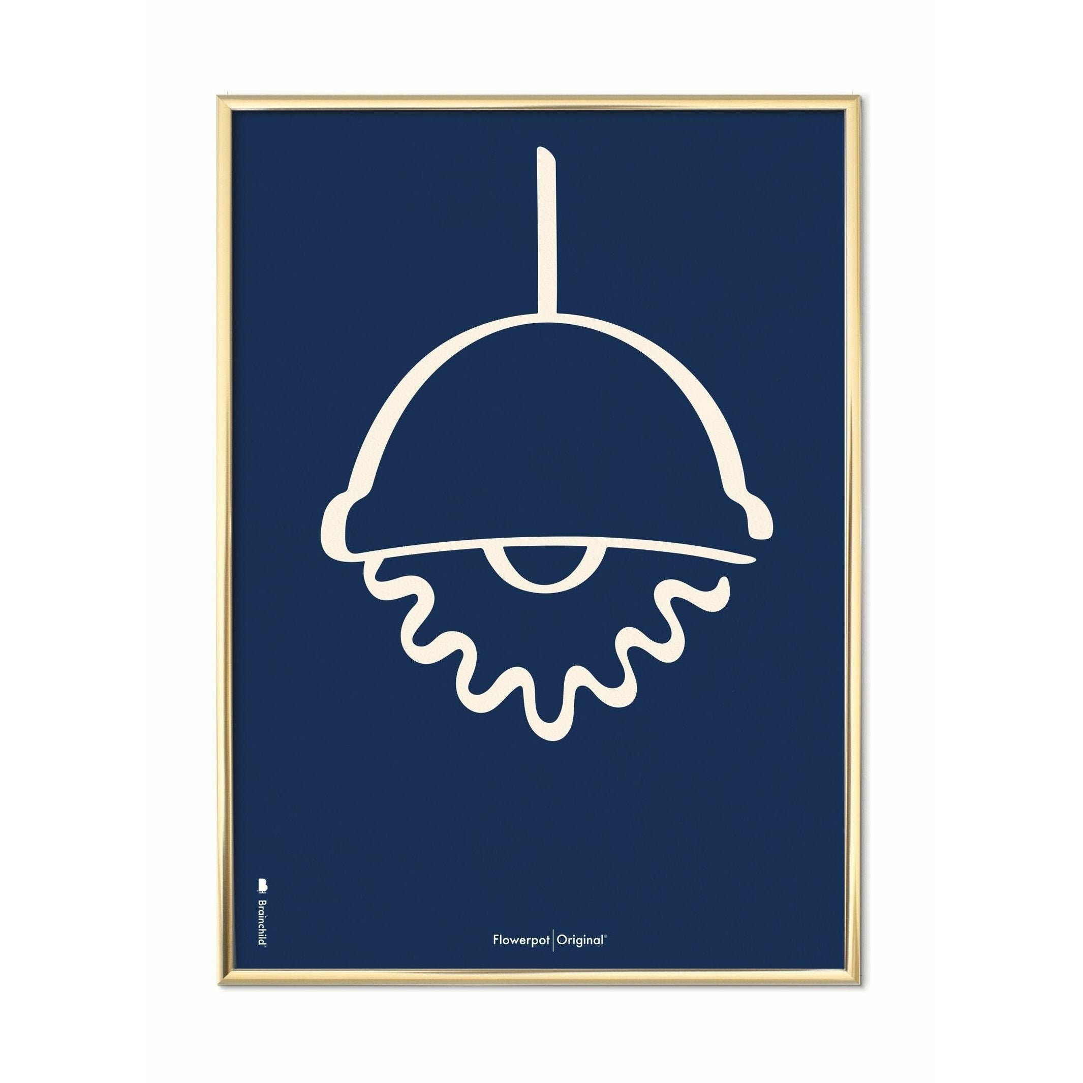 Brainchild Flowerpot Line -affisch, mässingsfärgad ram A5, blå bakgrund
