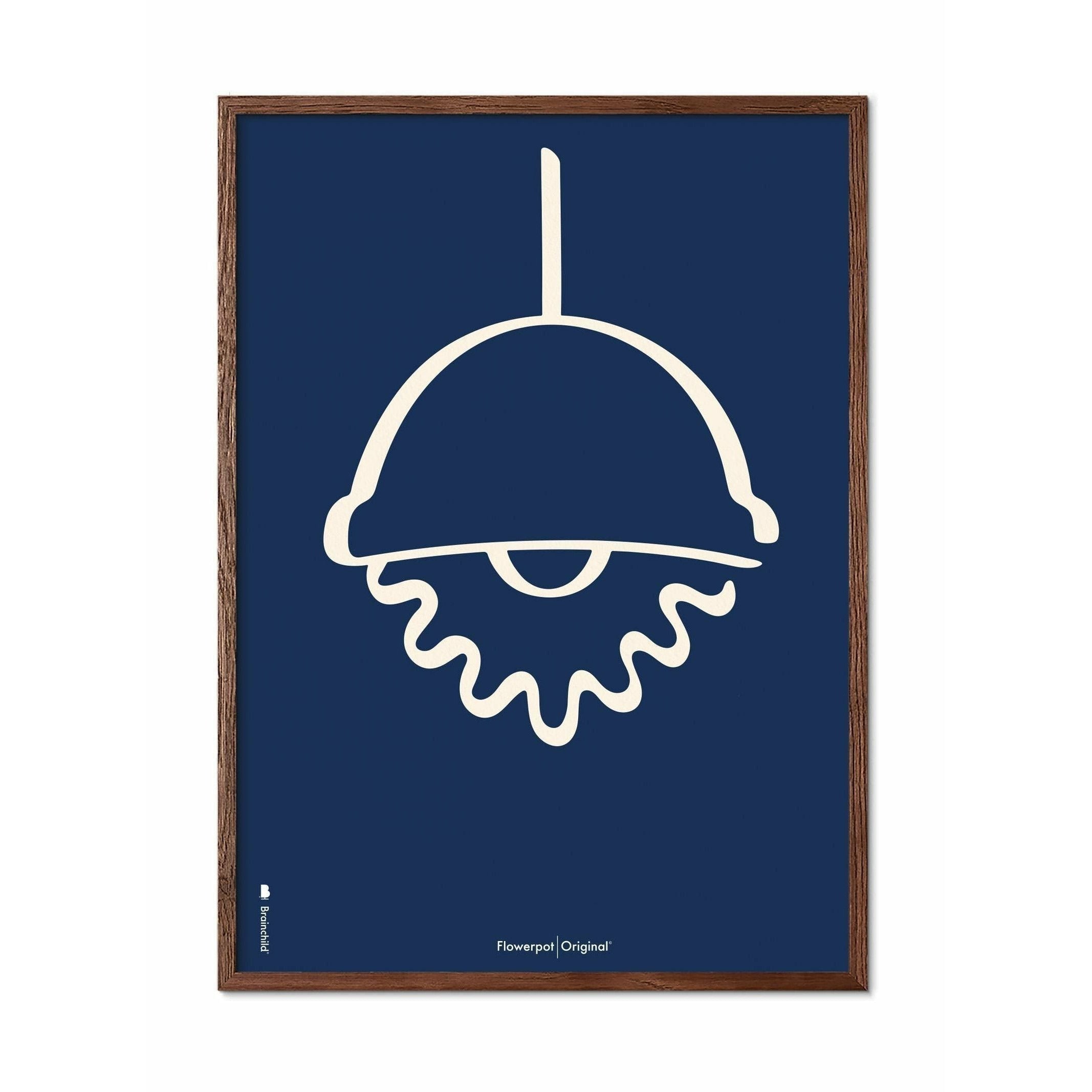 Brainchild Flowerpot Line -affisch, ram i mörkt trä 30x40 cm, blå bakgrund
