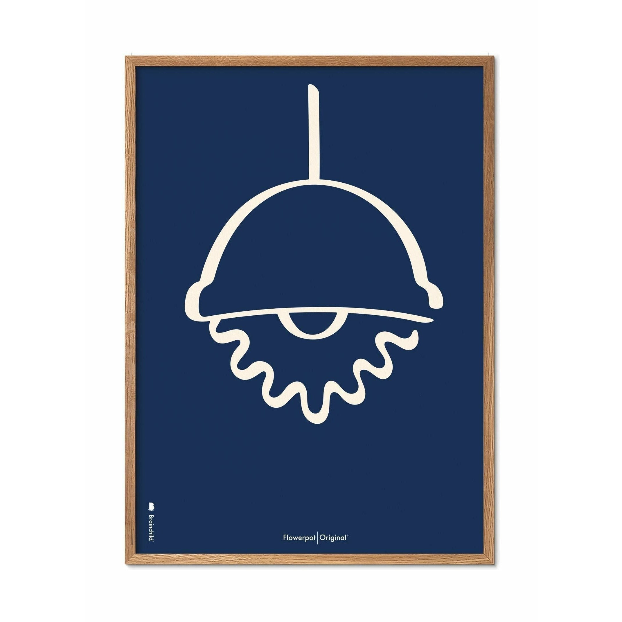 Brainchild Flowerpot Line -affisch, ram i lätt trä 30x40 cm, blå bakgrund