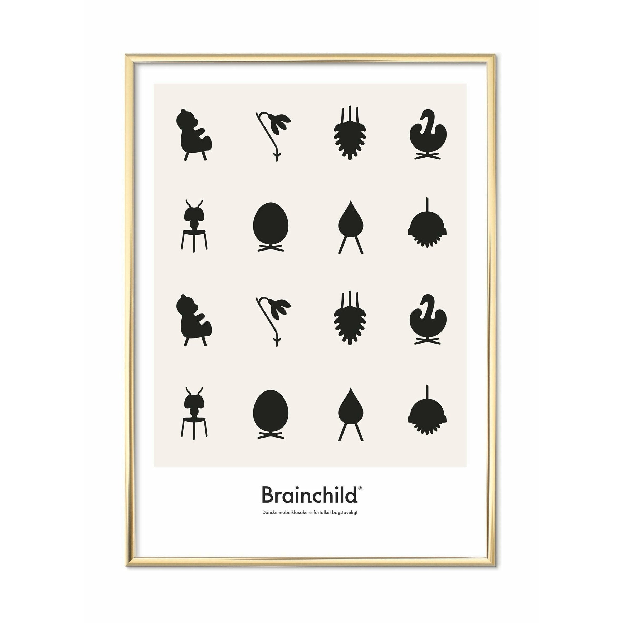 Brainchild Designikoner affisch, mässingsfärgad ram 30x40 cm, grå