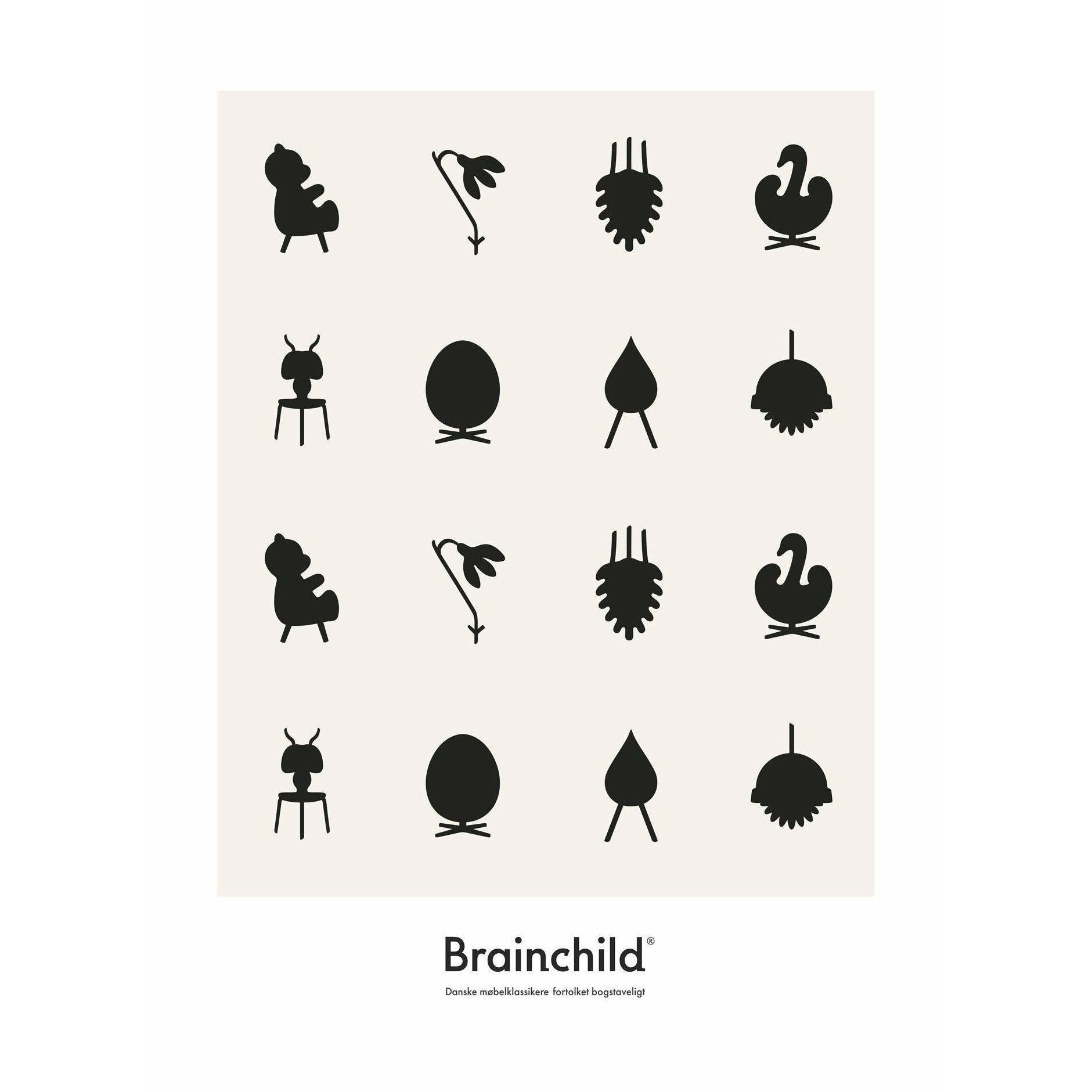 Brainchild Designikoner affisch ingen ram 30x40 cm, grå