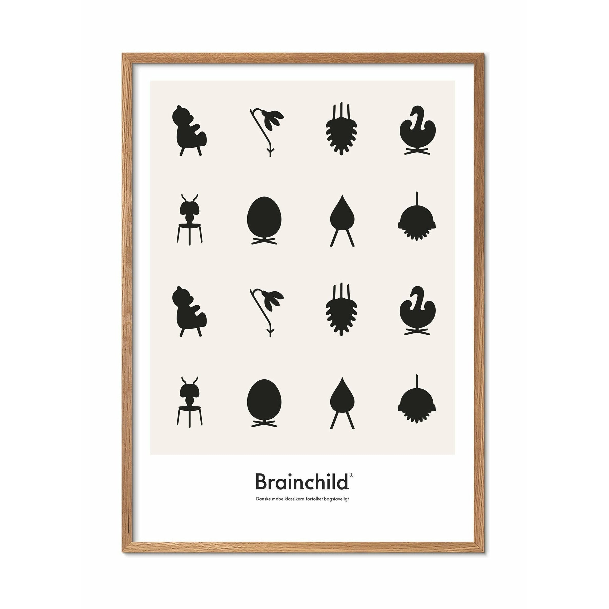 Brainchild Designikoner affisch, ram i lätt trä 30x40 cm, grå