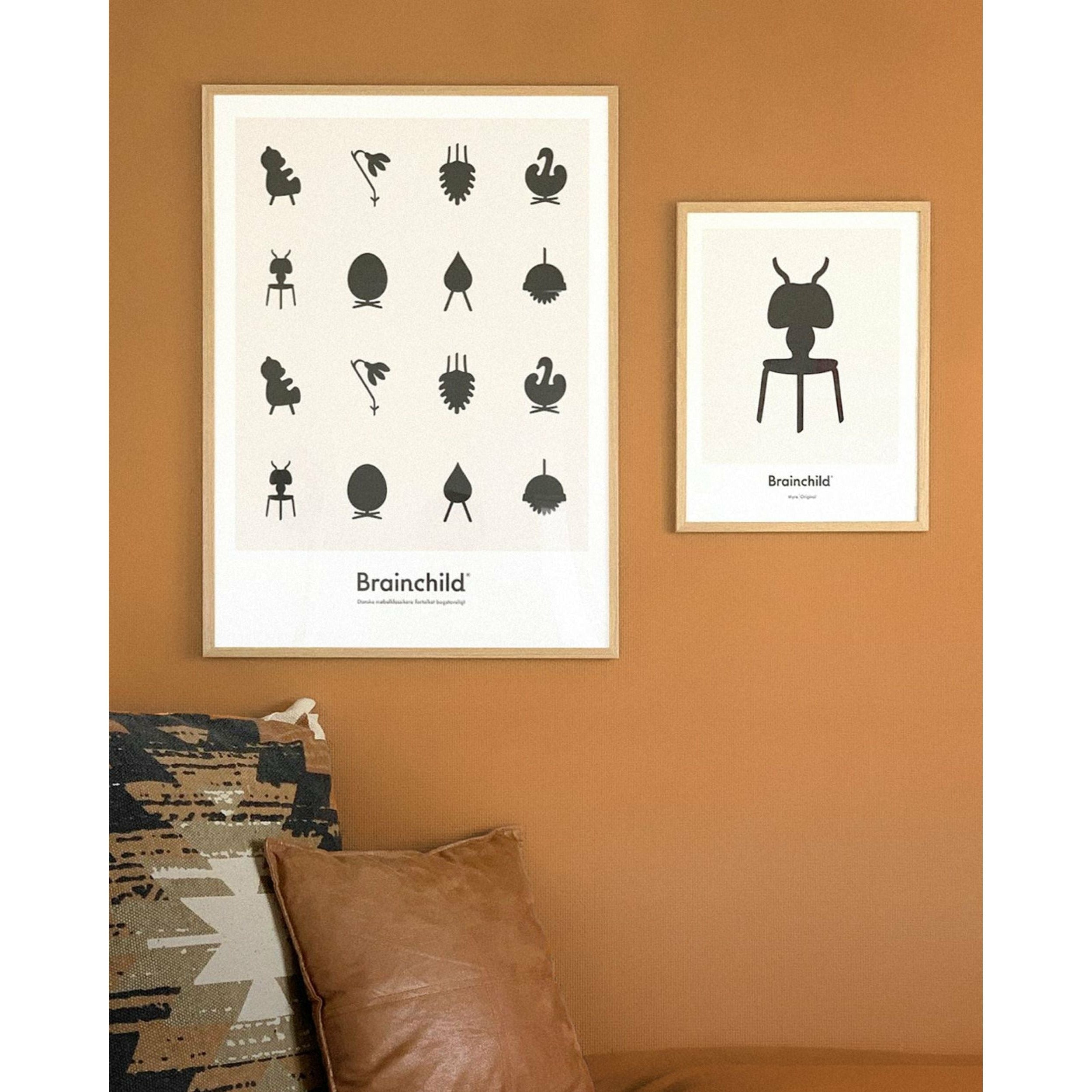 Brainchild Designikoner affisch, ram i svart målade trä A5, grå