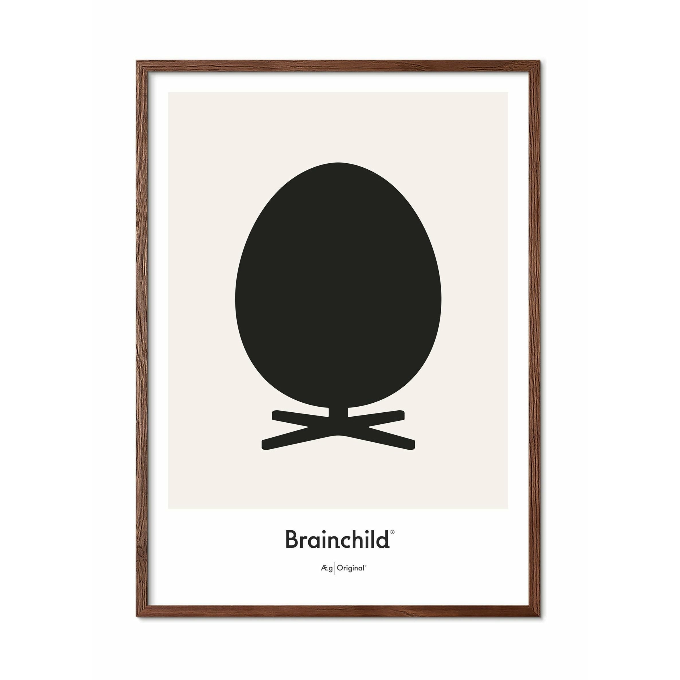 Brainchild Äggdesignikon affisch, ram i mörkt trä 30x40 cm, grå