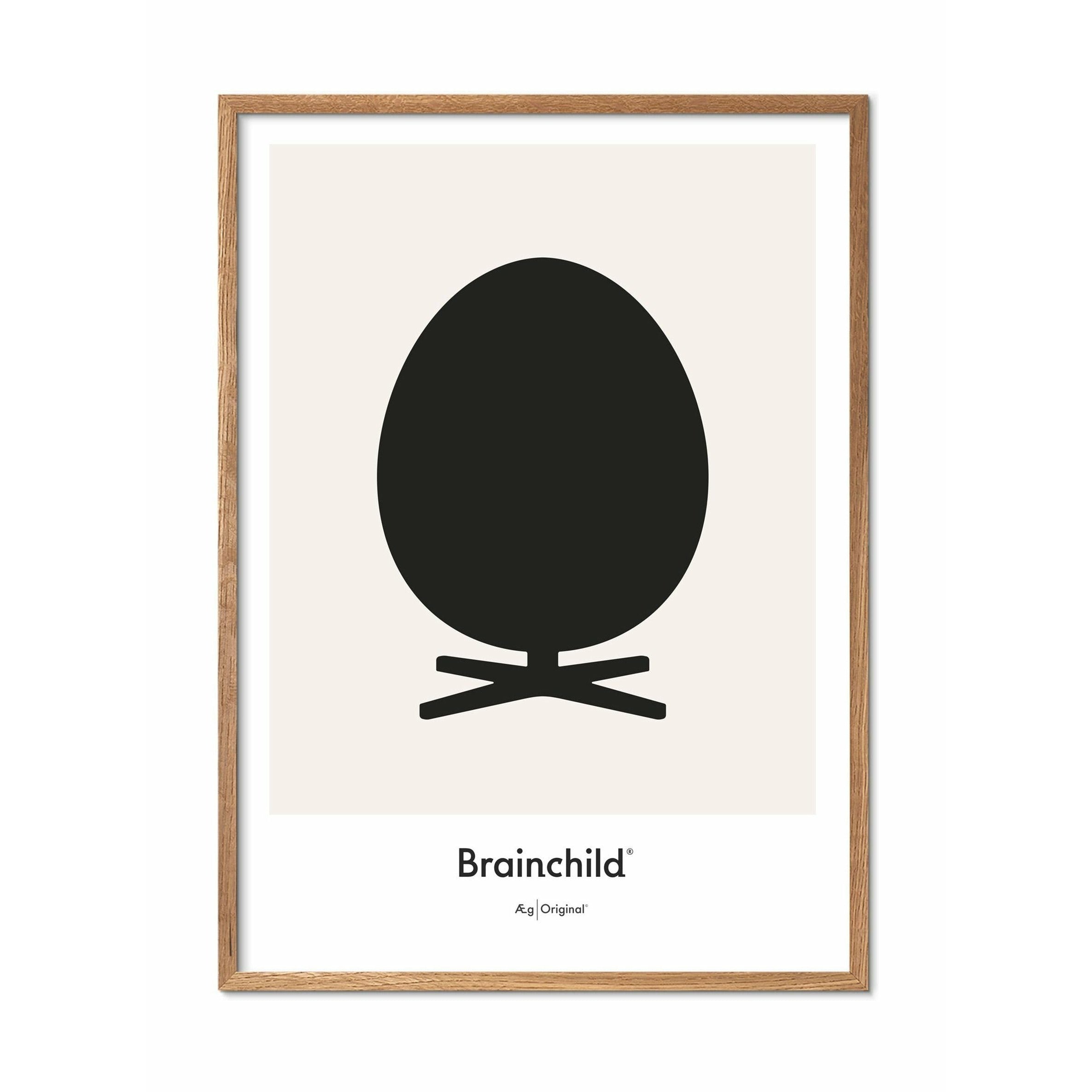 Brainchild Äggdesignikon affisch, ram i lätt trä 30x40 cm, grå
