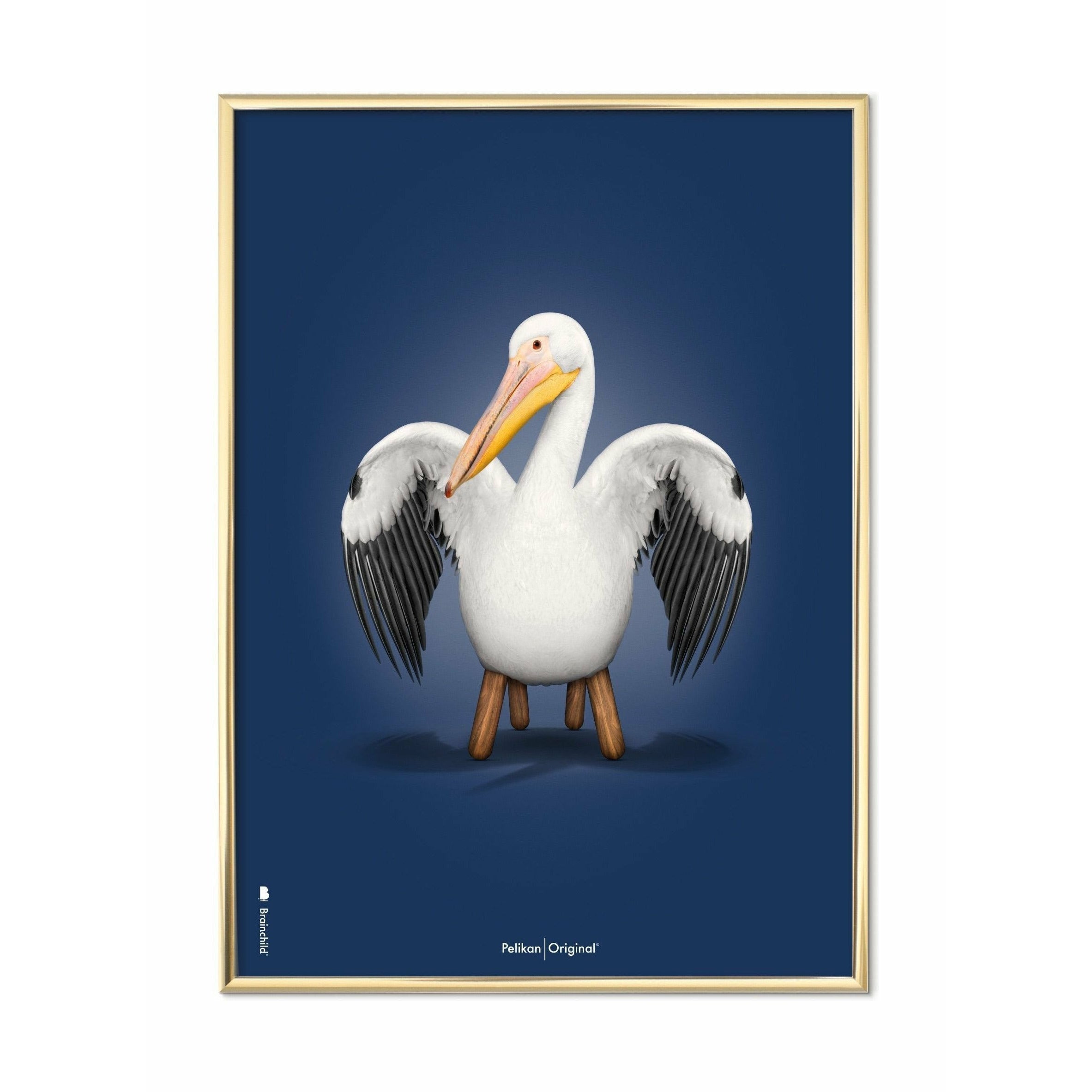 Brainchild Pelican Classic -affisch, mässingsfärgad ram 70x100 cm, mörkblå bakgrund