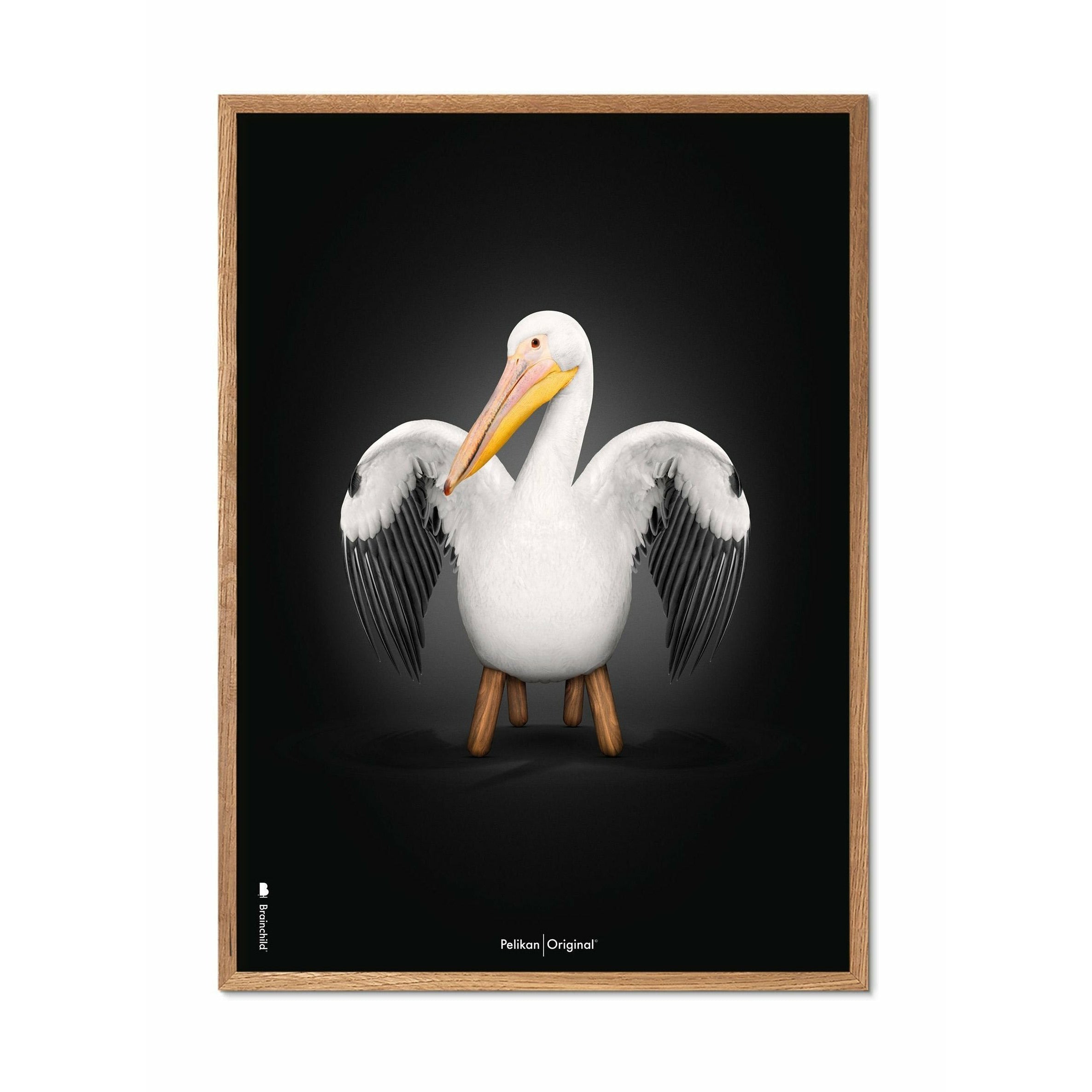 Brainchild Pelican Classic -affisch, ram i lätt trä 30x40 cm, svart bakgrund