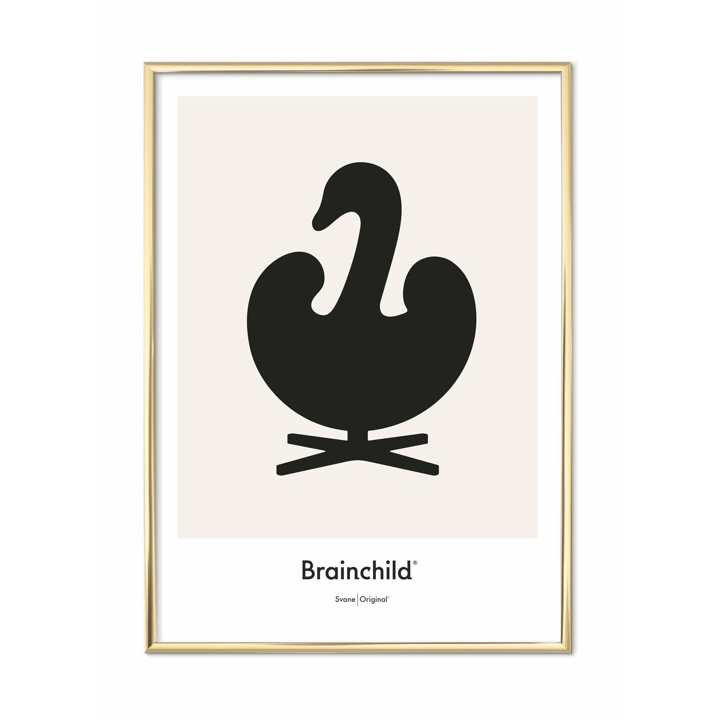 Brainchild Swan Design Icon -affisch, mässingsfärgad ram 30x40 cm, grå