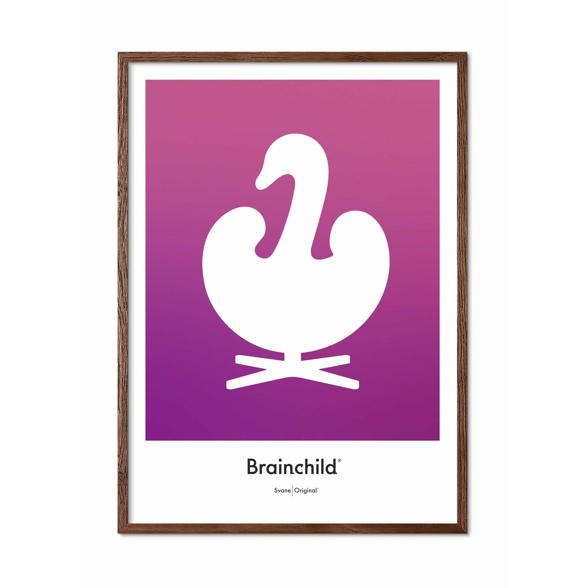 Brainchild Swan Design Icon -affisch, ram i mörkt trä 50x70 cm, lila
