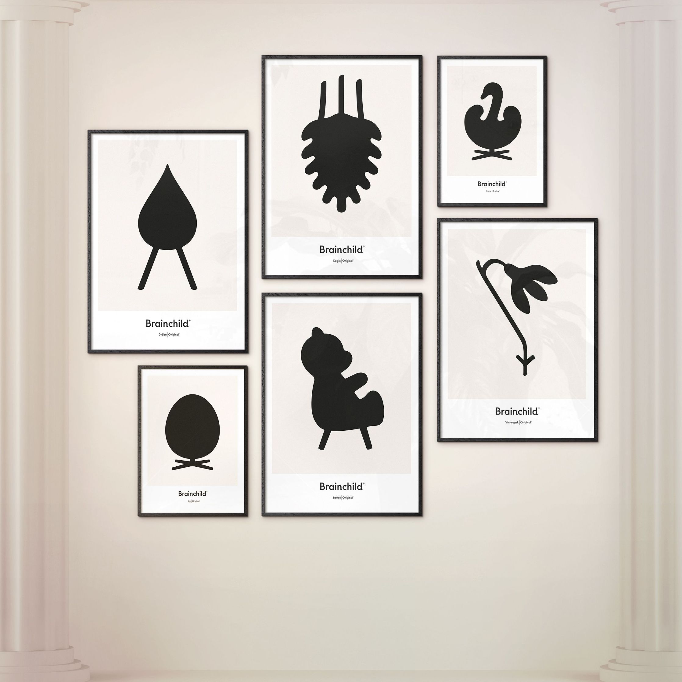 Brainchild Swan Design Icon Poster, Frame in Dark Wood A5, Gray