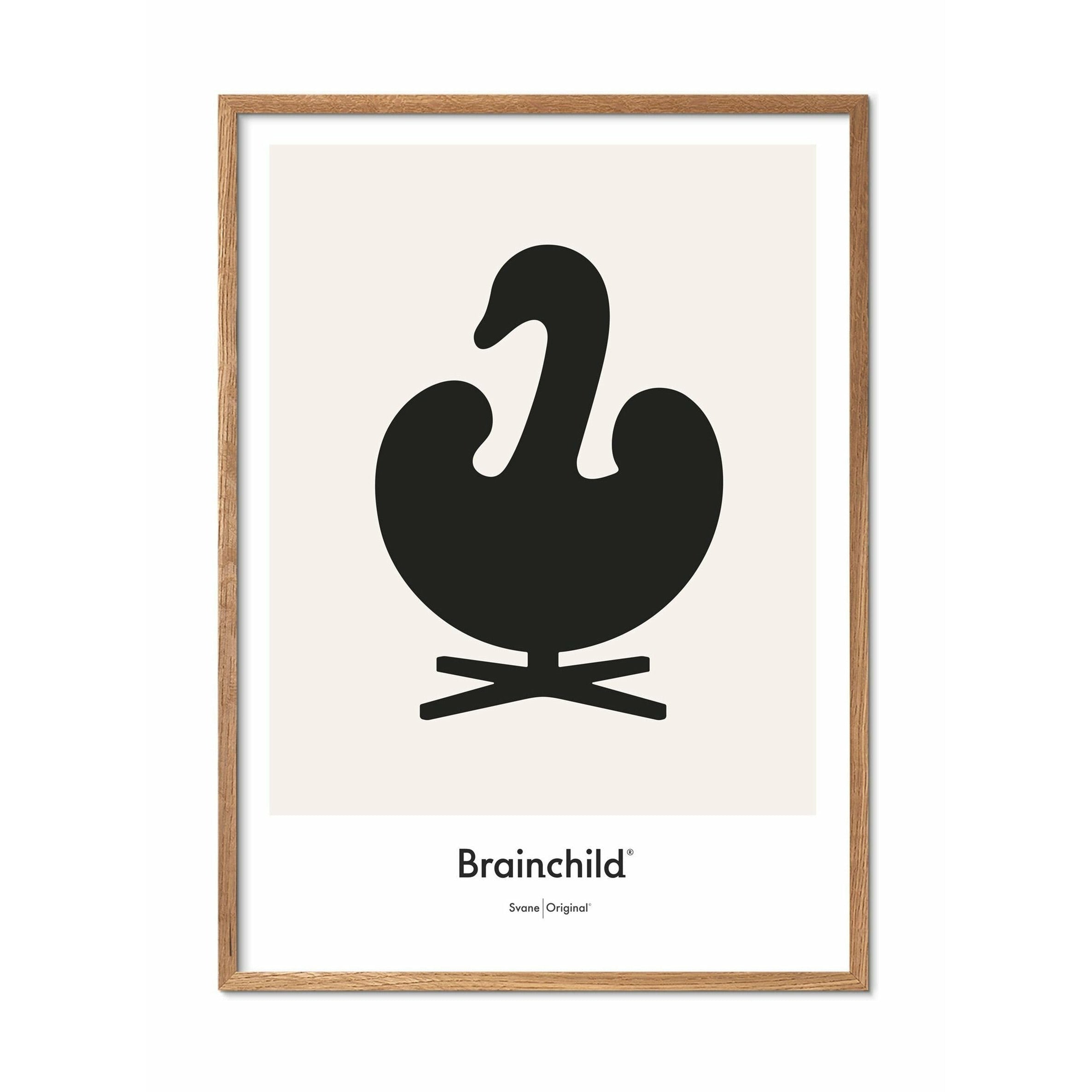 Brainchild Swan Design Icon -affisch, ram i lätt trä 70x100 cm, grå