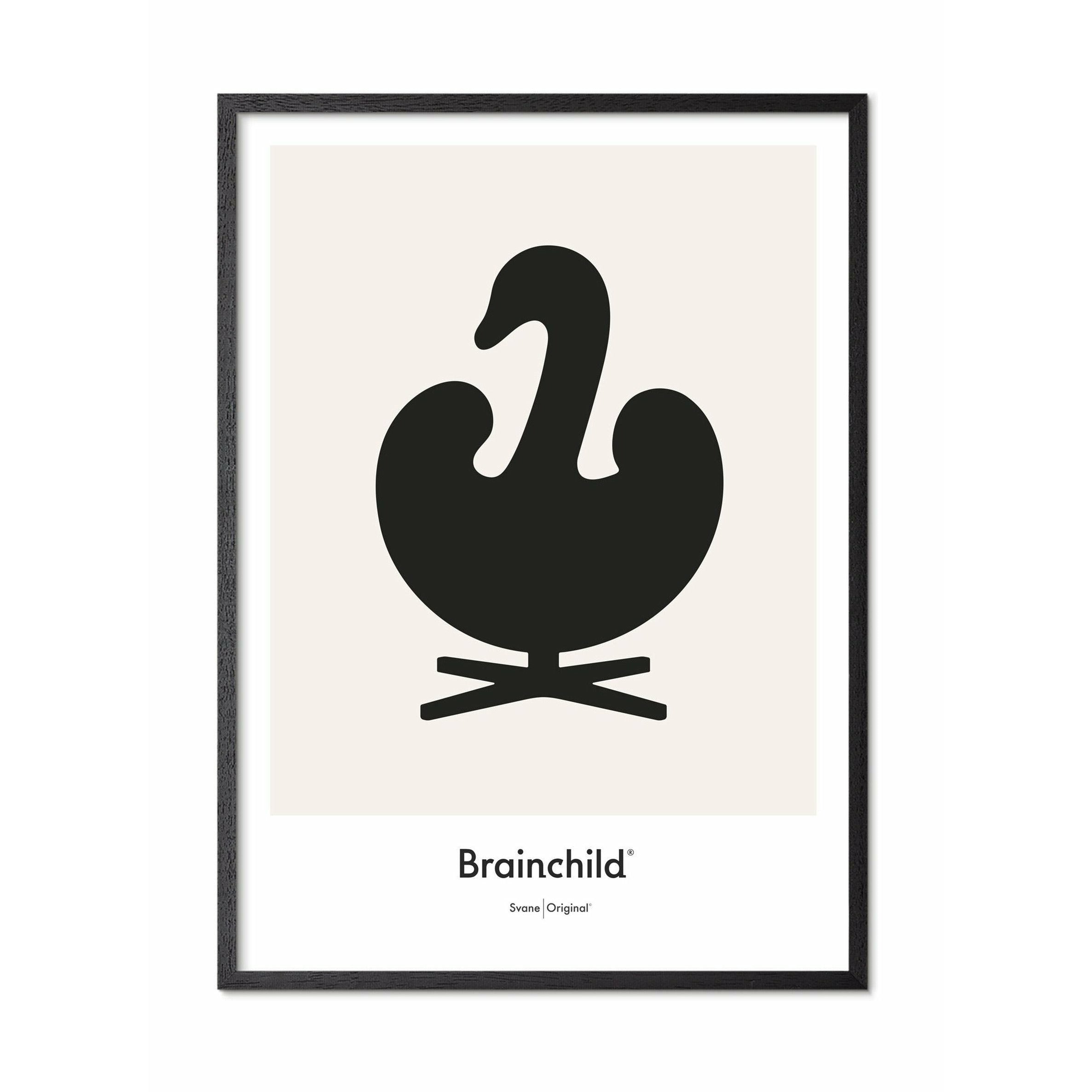 Brainchild Swan Design Icon -affisch, ram i svart -målat trä 30x40 cm, grå