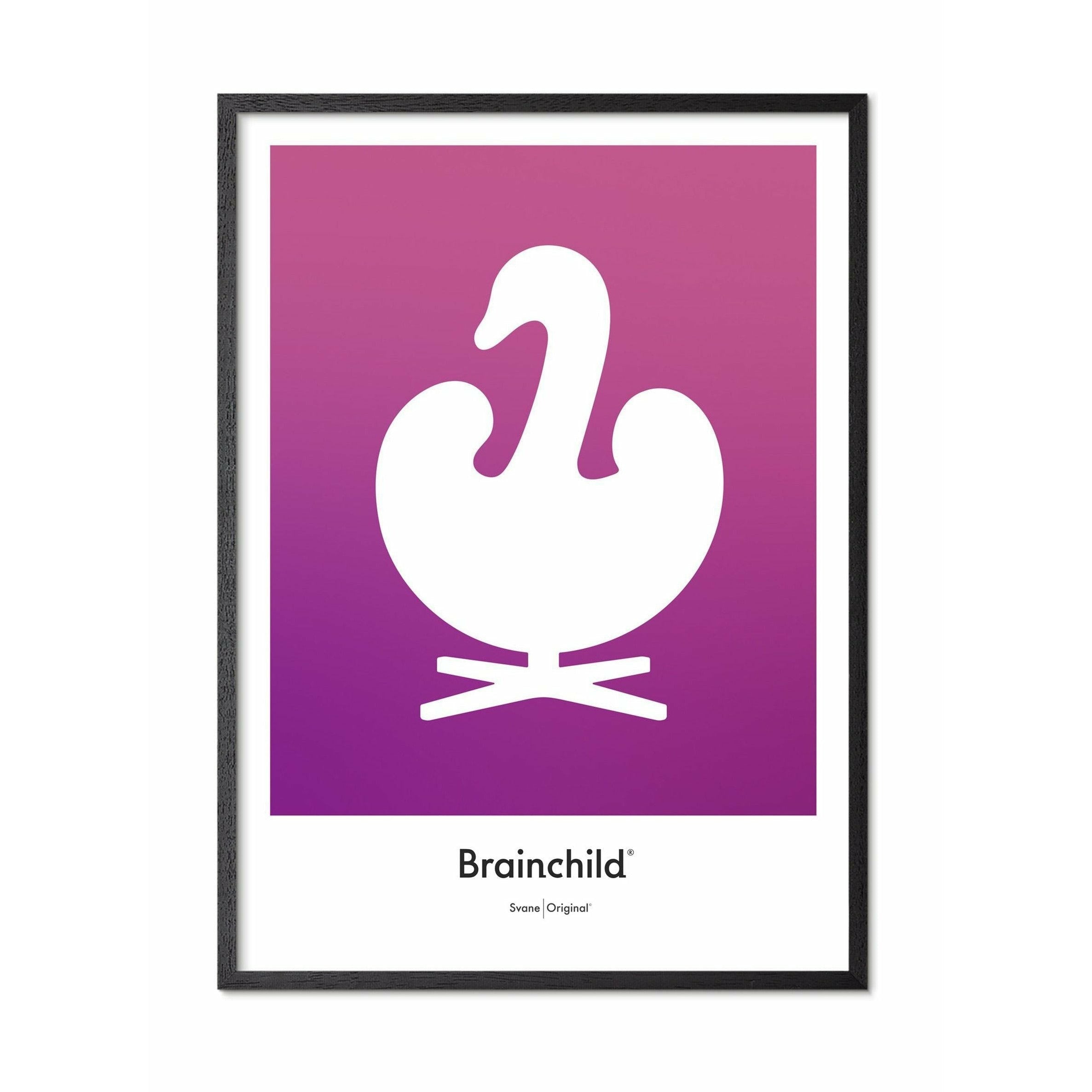 Brainchild Swan Design Icon -affisch, ram i svart -målat trä 70x100 cm, lila