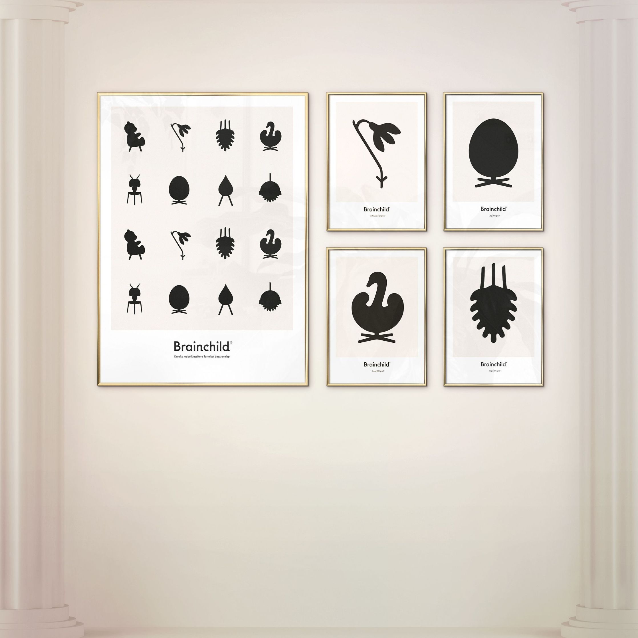 Brainchild Swan Design -ikonsaffisch, ram i svart målat trä A5, grå
