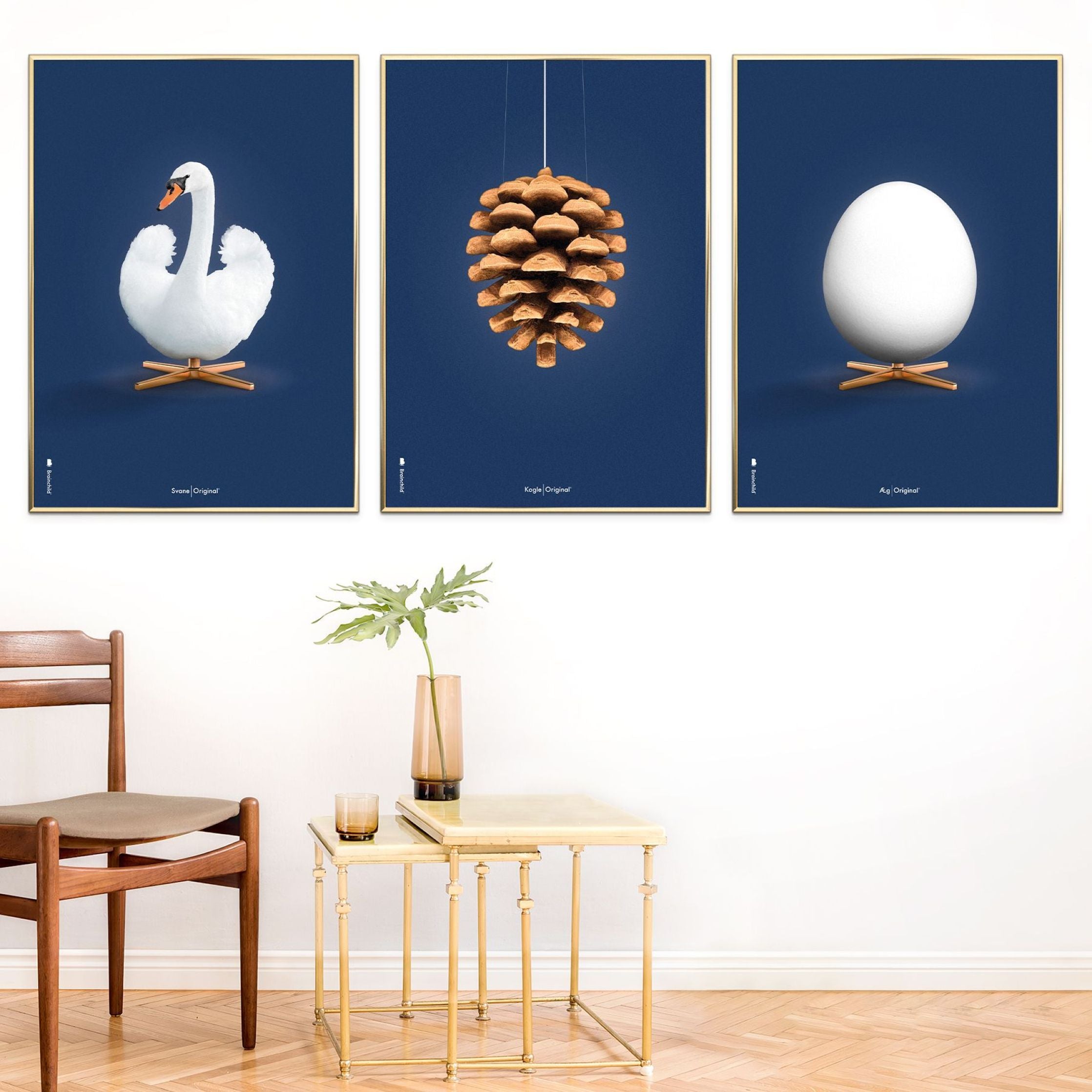 Brainchild Swan Classic Poster, mässingsfärgad ram 30x40 cm, mörkblå bakgrund
