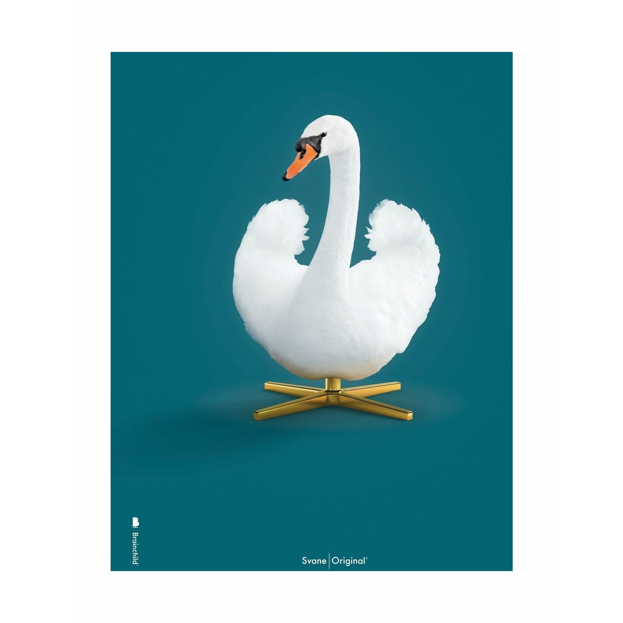 Brainchild Swan Classic Poster No Frame 30x40 CM, Petroleum Blue Bakgrund
