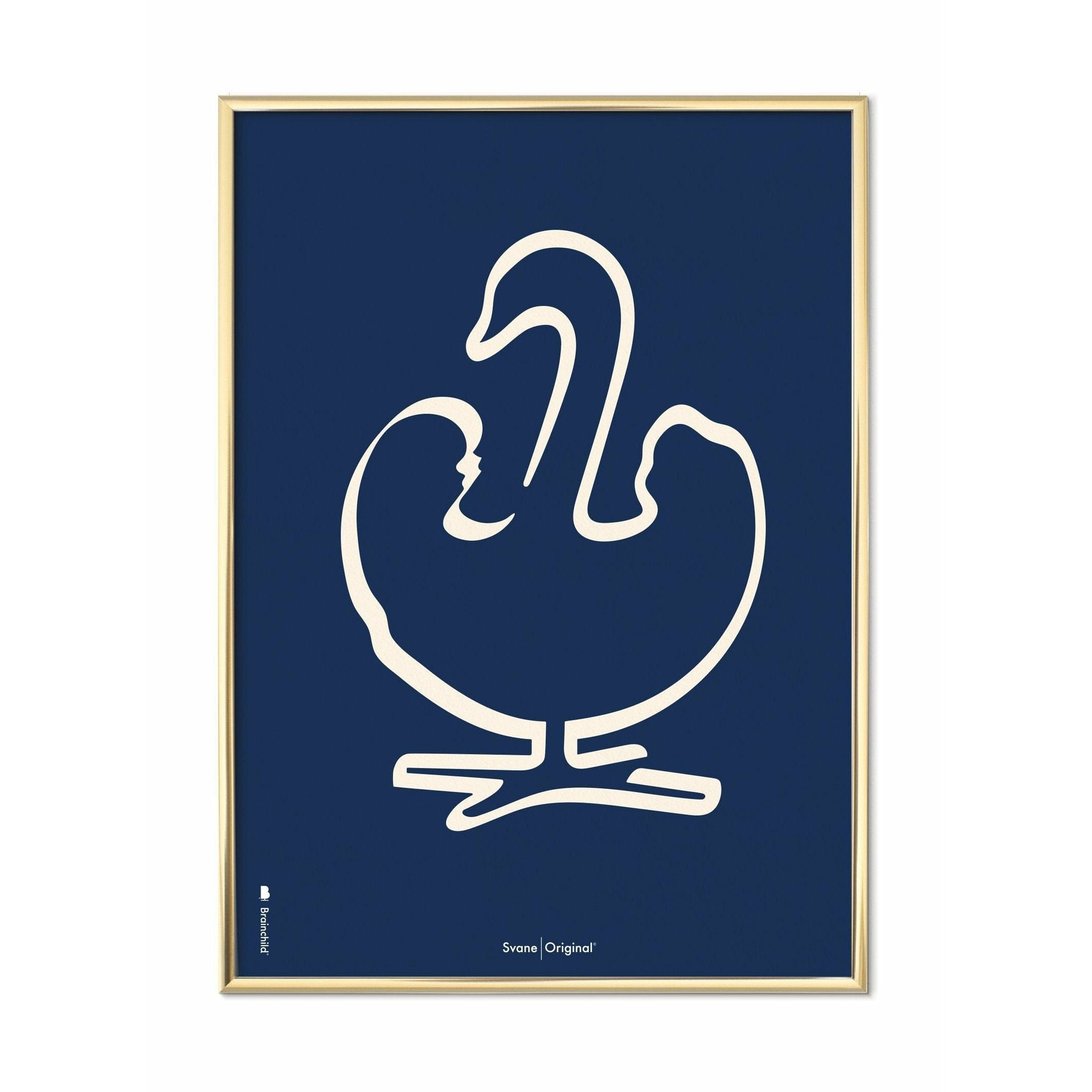 Brainchild Swan Stroke -affisch, mässingsfärgad ram A5, blå bakgrund